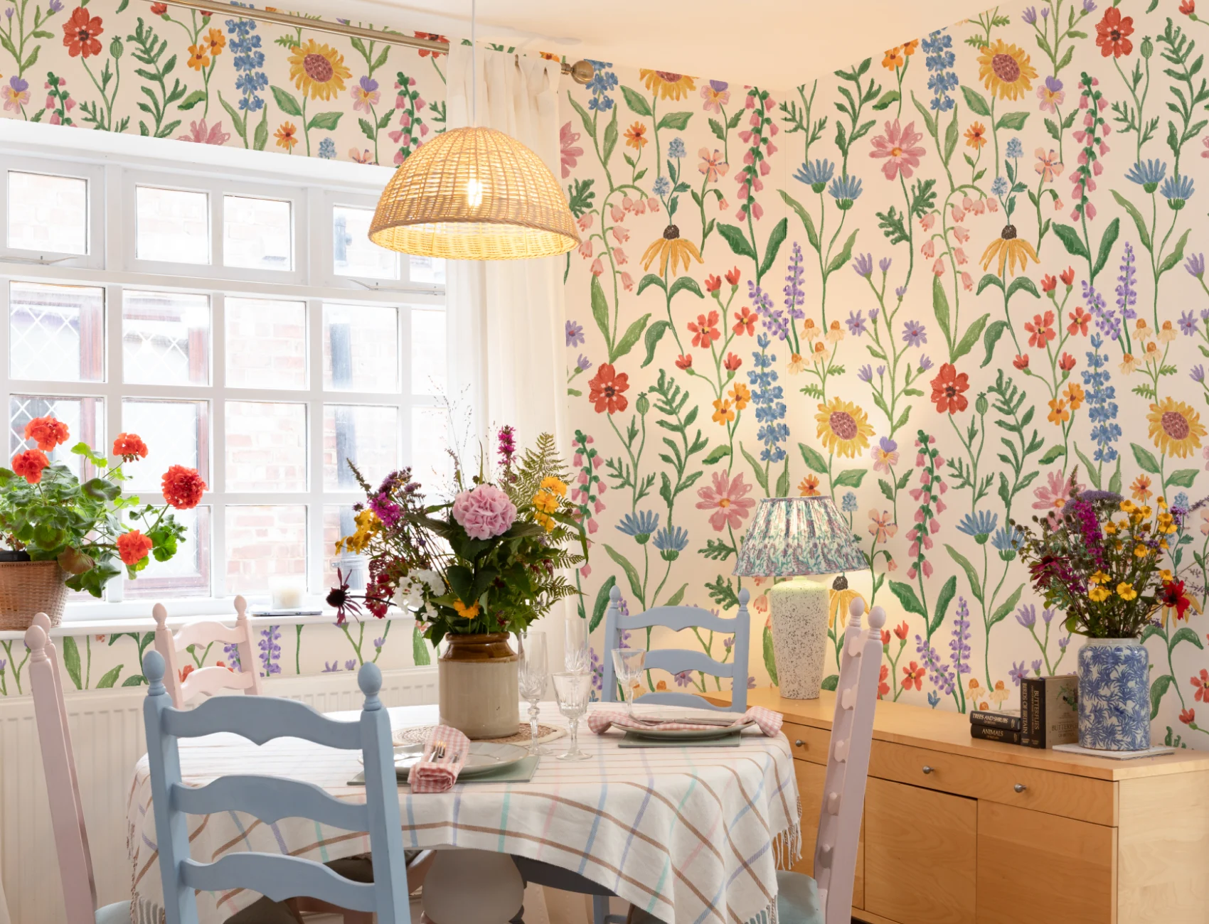Neutral Hand Drawn Wildflowers Mural