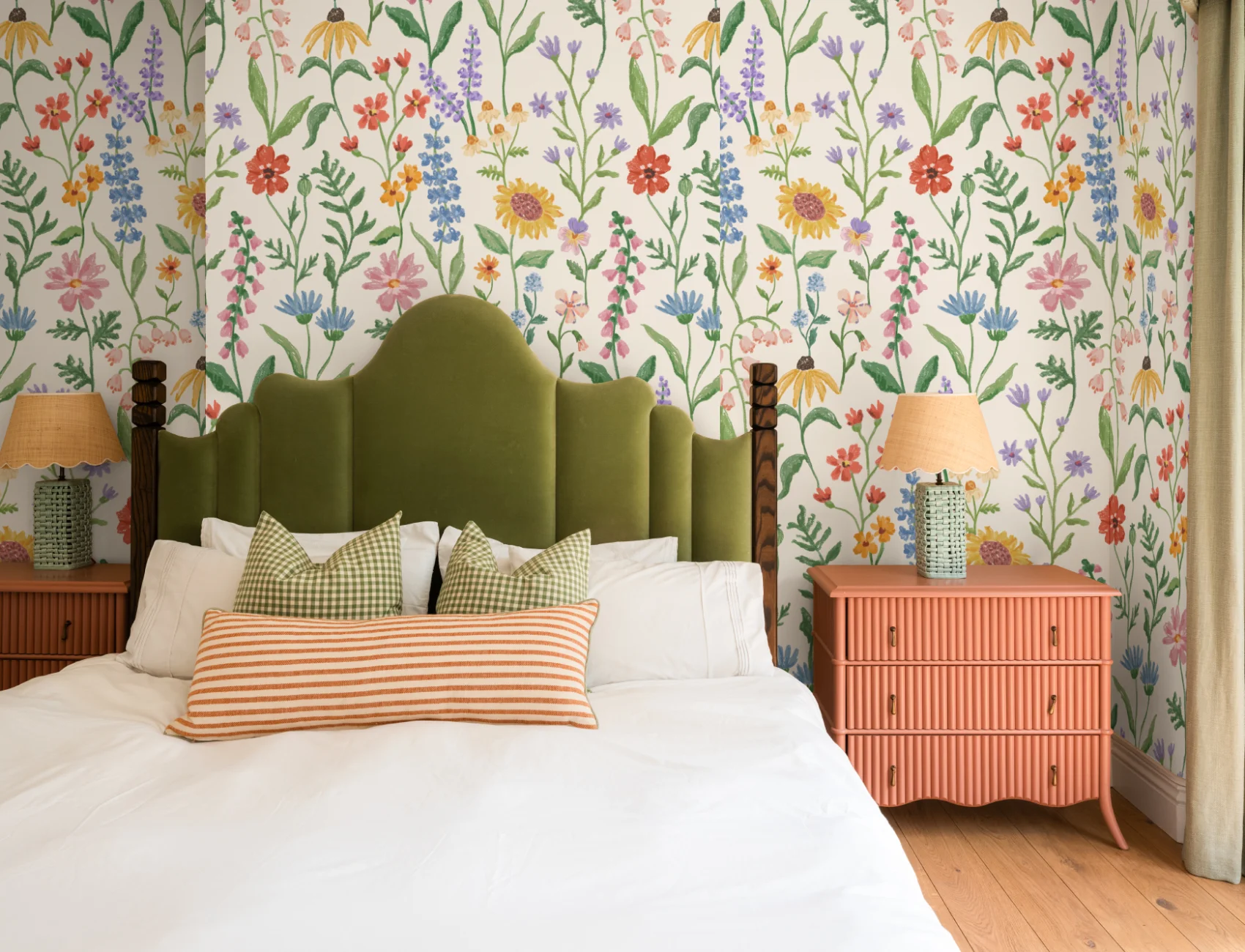 Neutral Hand Drawn Wildflowers Mural
