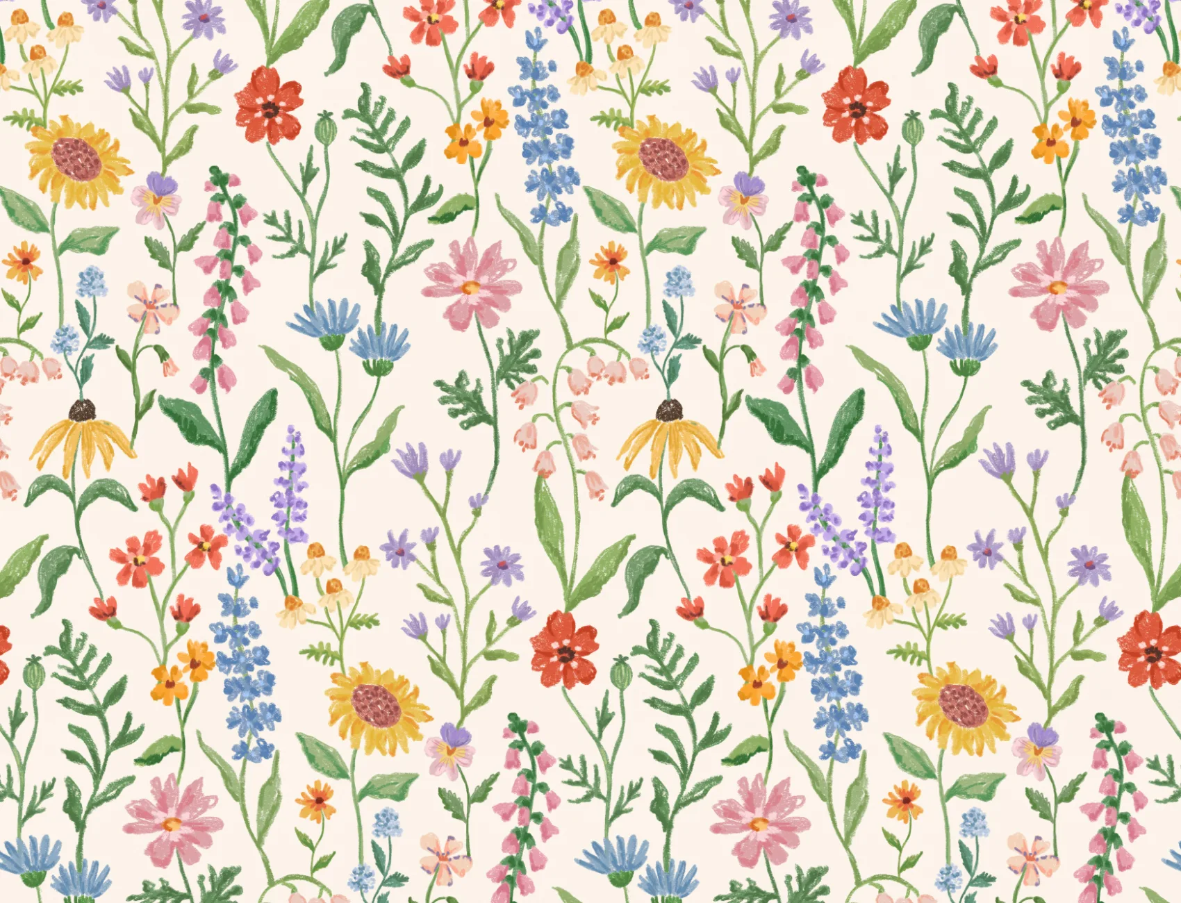 Neutral Hand Drawn Wildflowers Mural