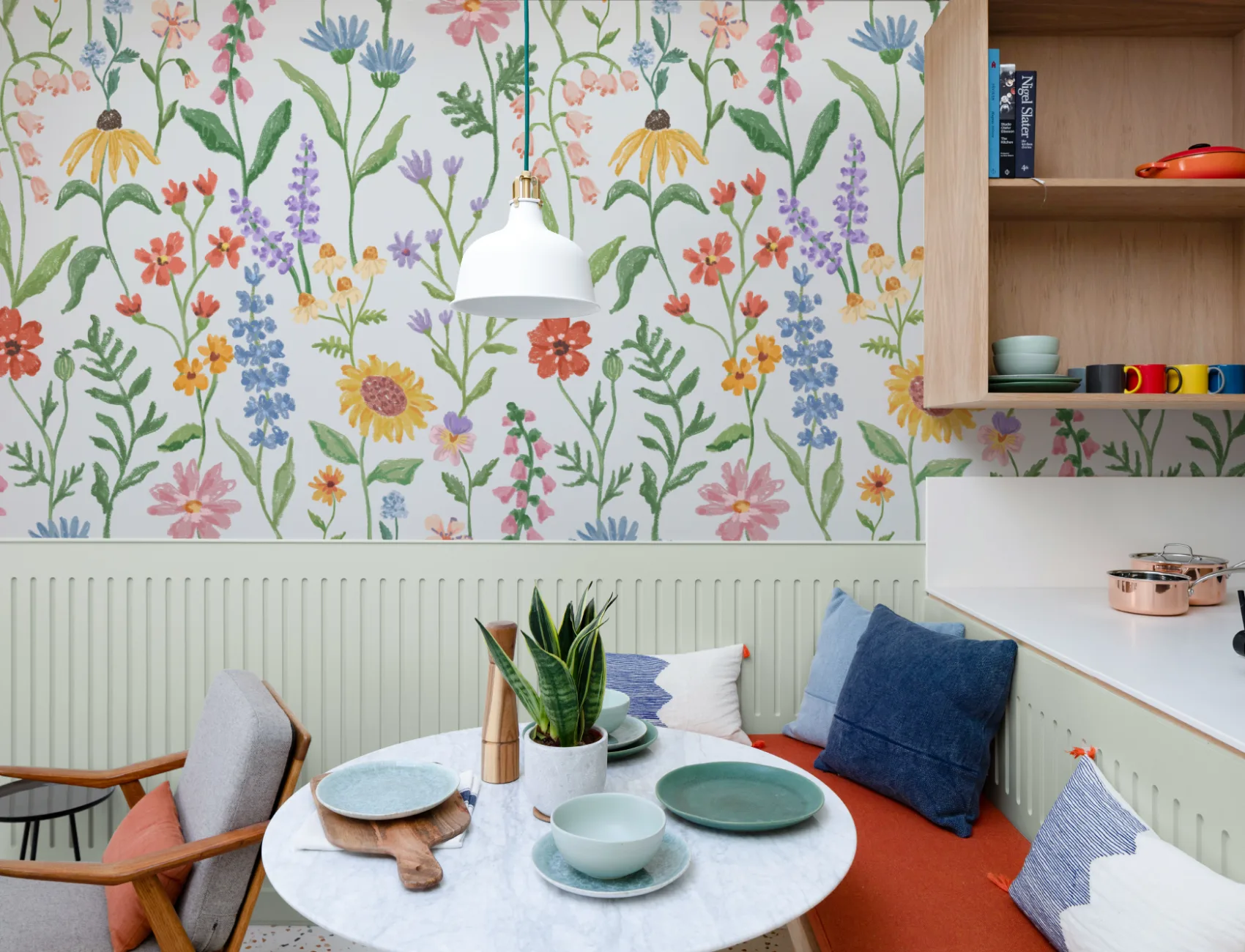 Blå håndtegnede villblomster fototapet