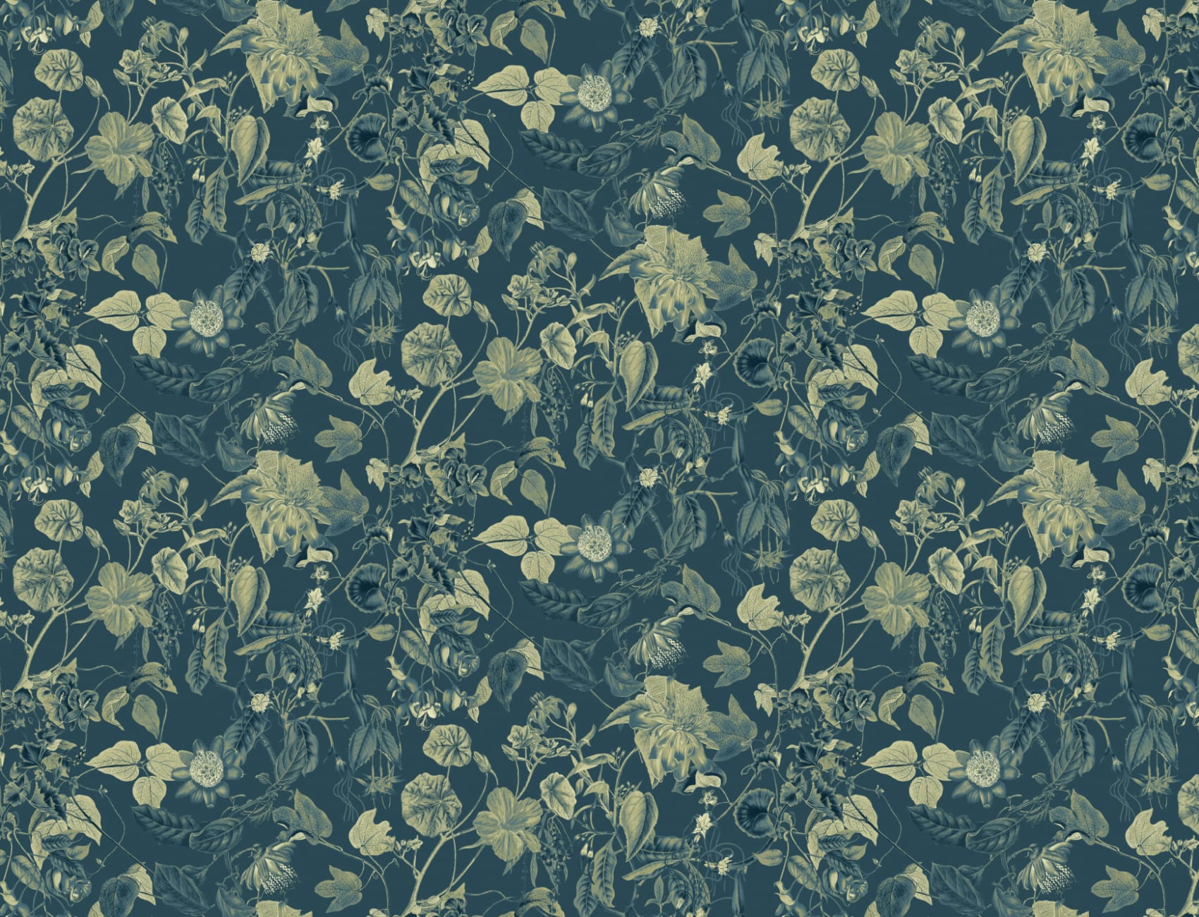 Botanische Fototapete mit Blumen in Blau