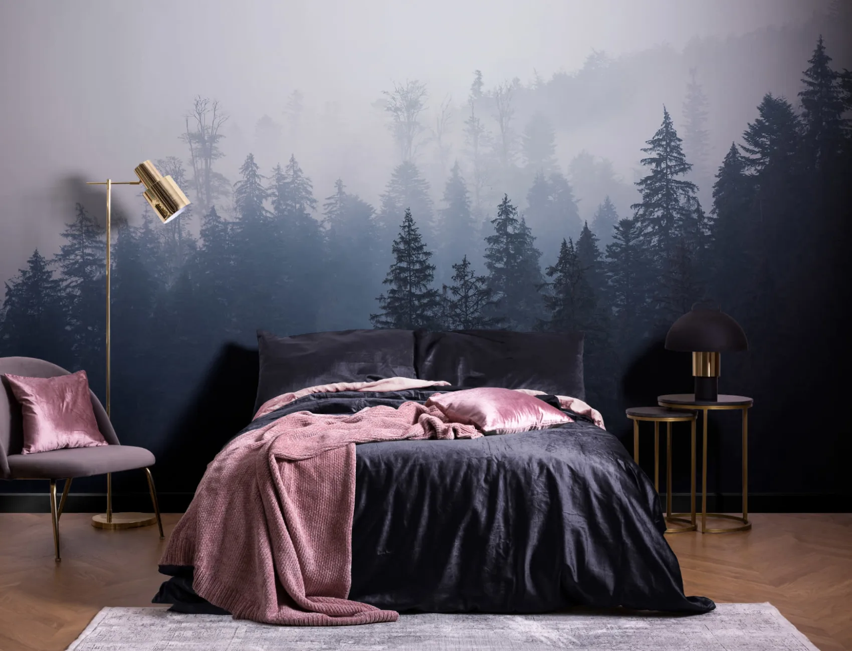 Misty Blue Ombre Forest Wallpaper Mural