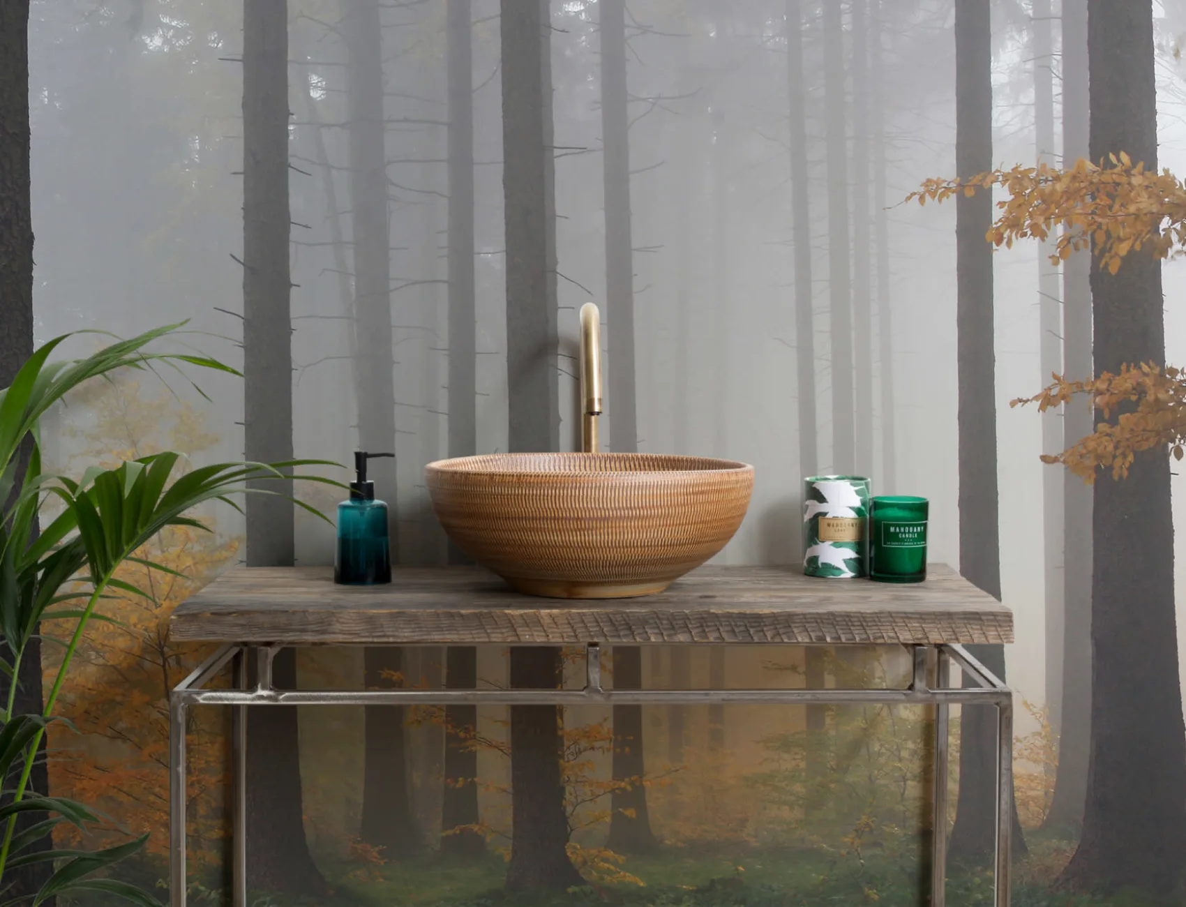 Herfst Mist Bos Behang Muurschildering