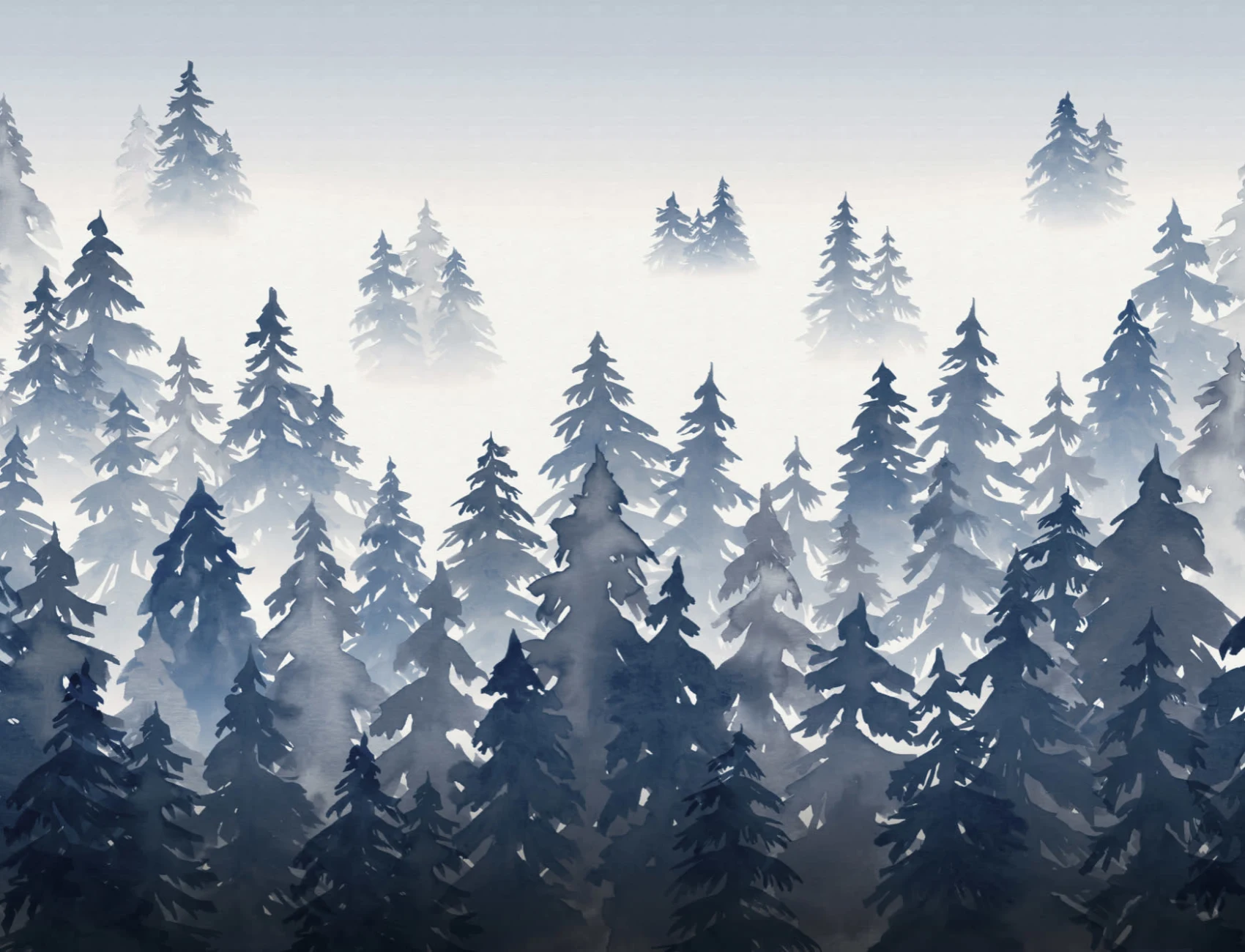 Blue Watercolor Forest Tree Silhouette Wallpaper Mural
