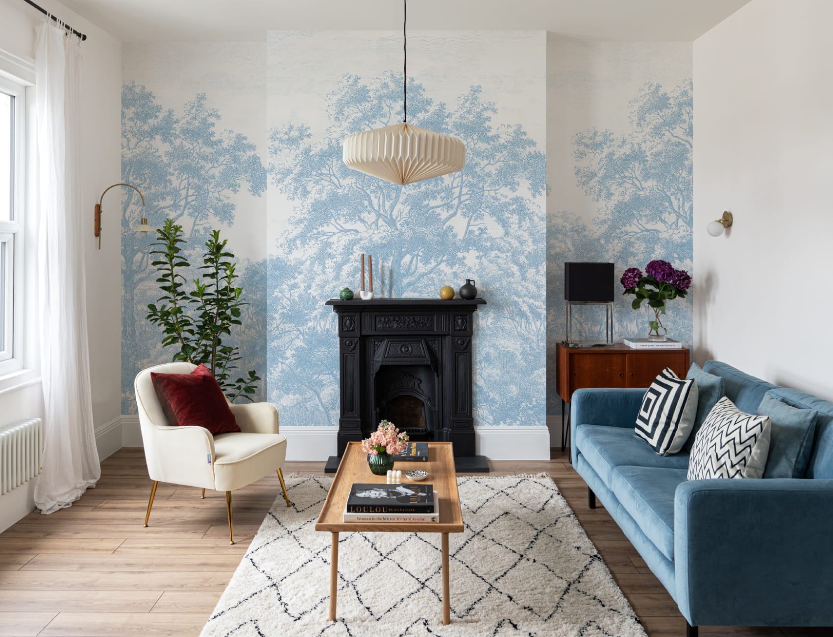 Blue Forest ilustrare gravură Wallpaper Mural