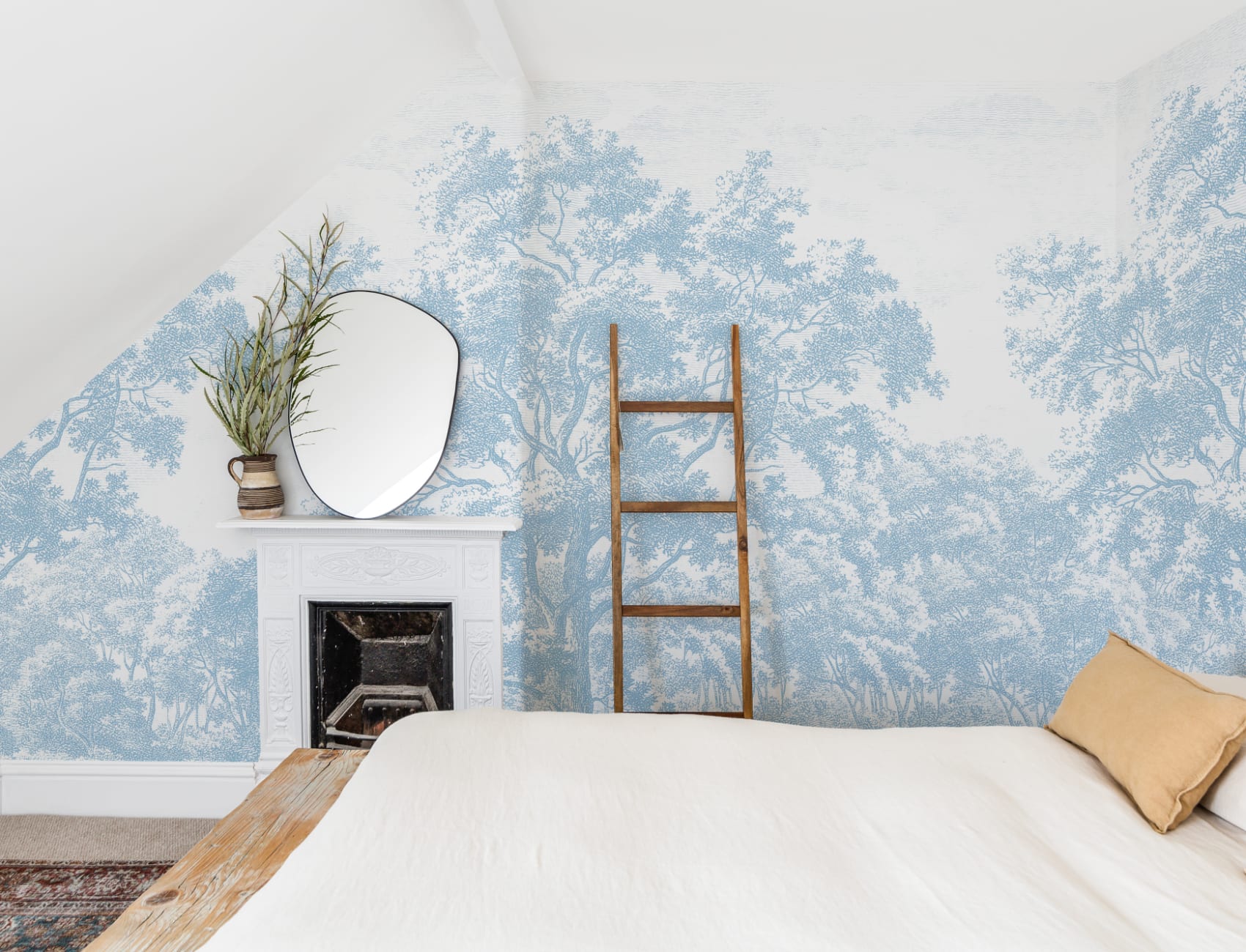 Blue Forest ilustrare gravură Wallpaper Mural