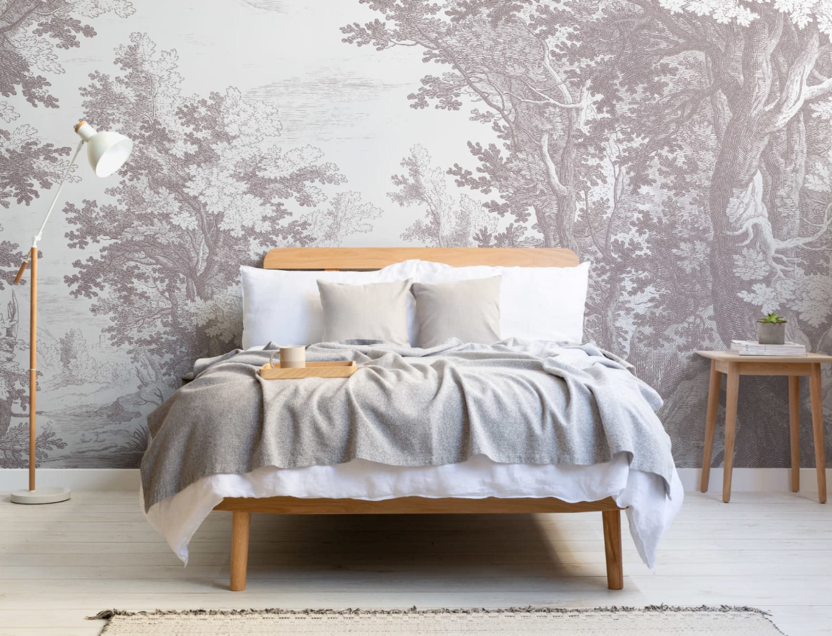 Minimal Grey Forest Illustration Etching Wallpaper Mural
