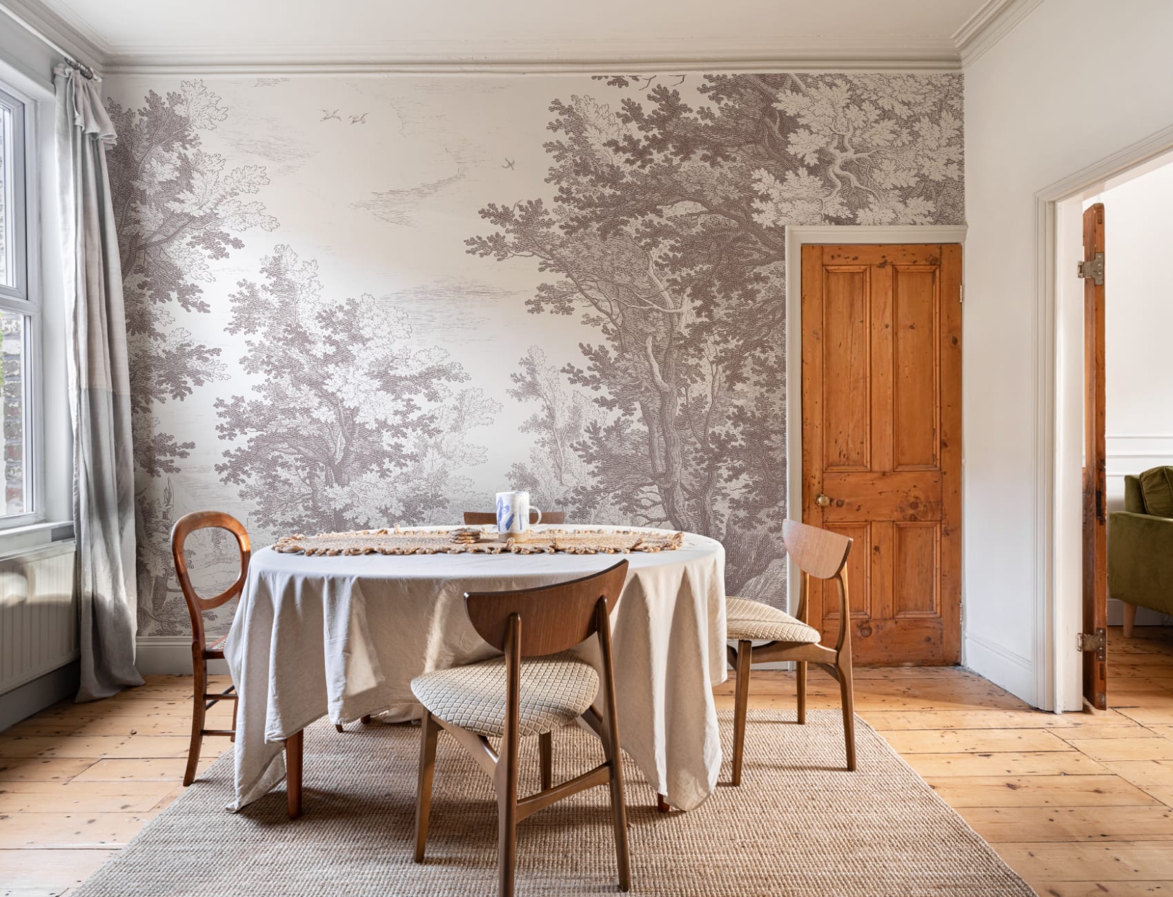 Minimal Grey Forest Illustration Etching Wallpaper Mural