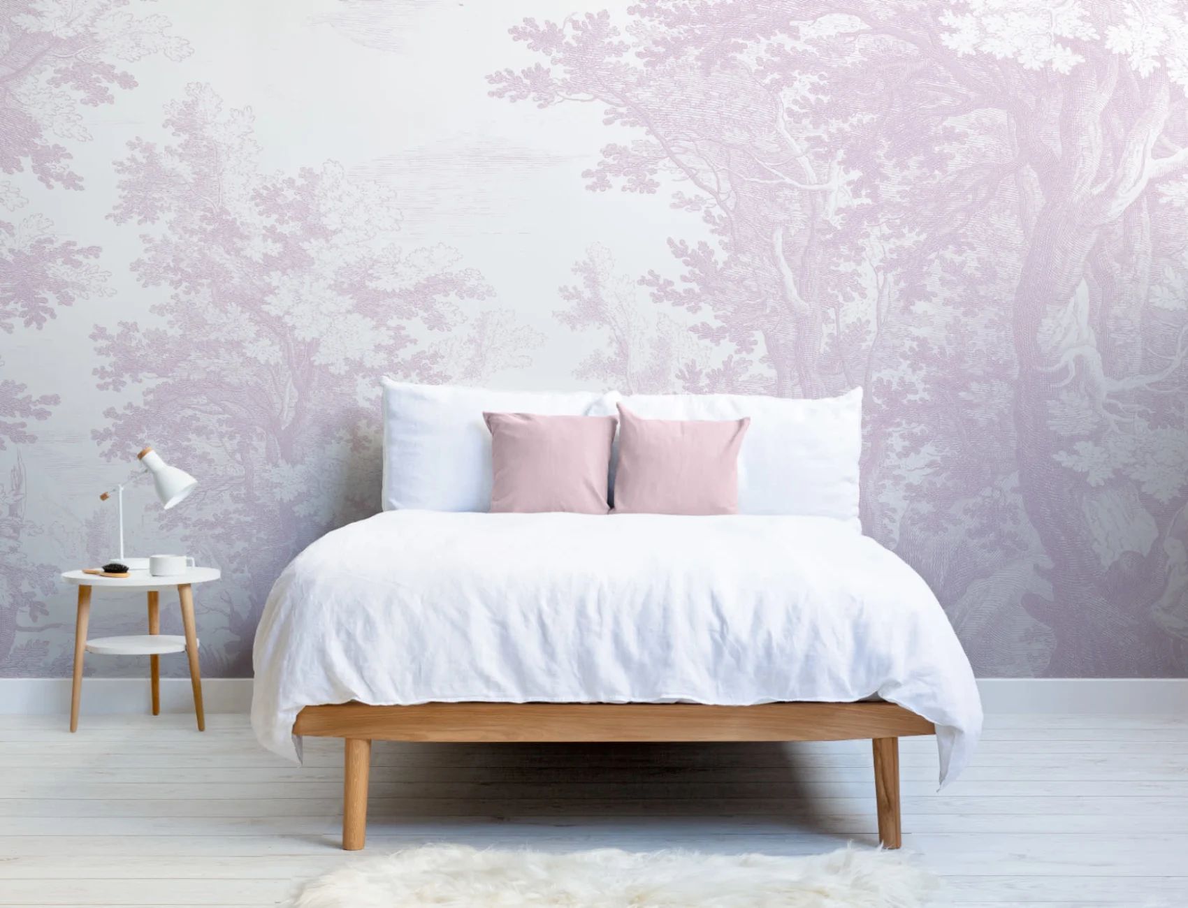 Pink Minimal Forest Illustration Etching Wallpaper Mural