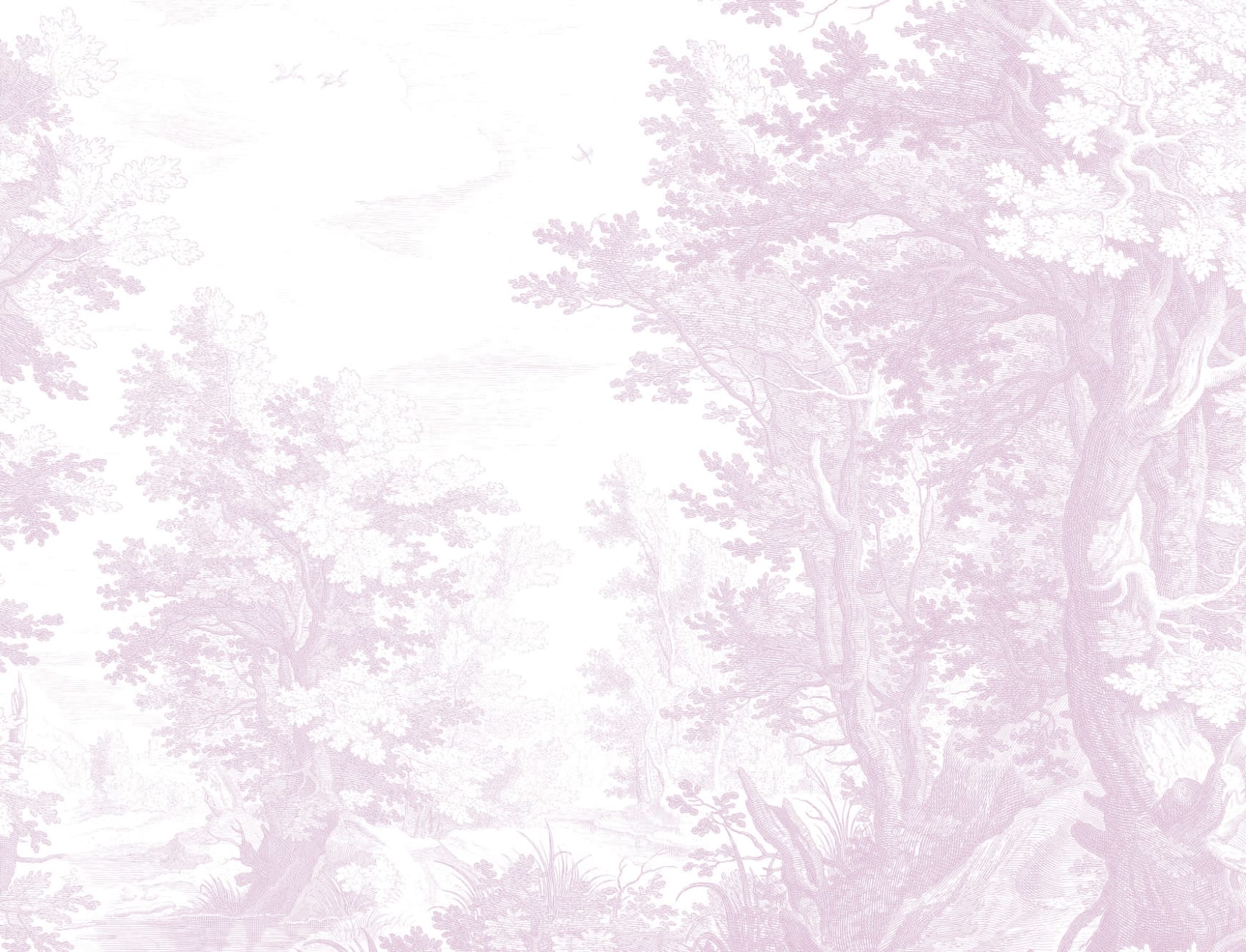 Pink Minimal Forest Illustration Etching Wallpaper Mural