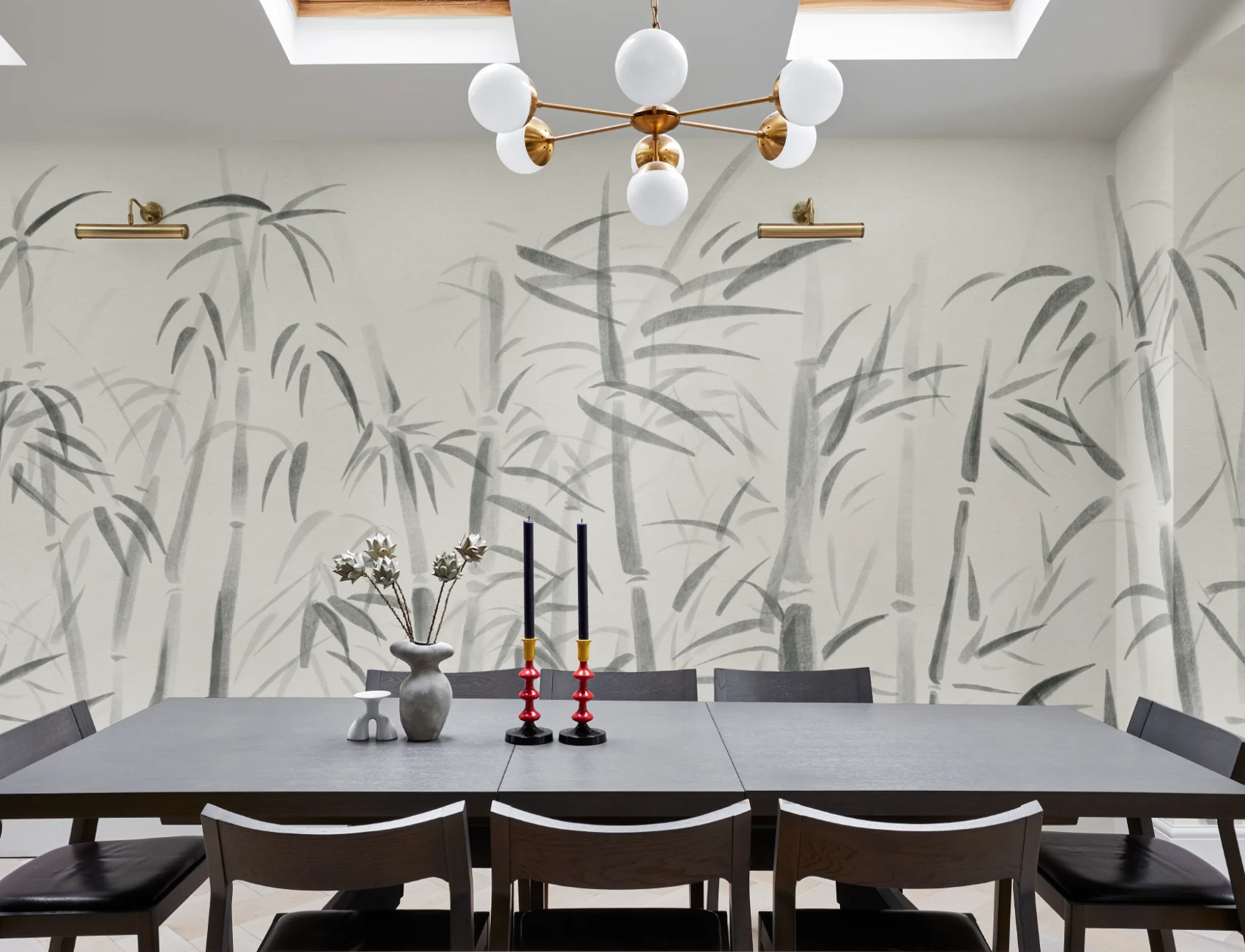 Carta da Parati Orientale Color Crema con Giardino di Bamboo Cinese all’Acquerello