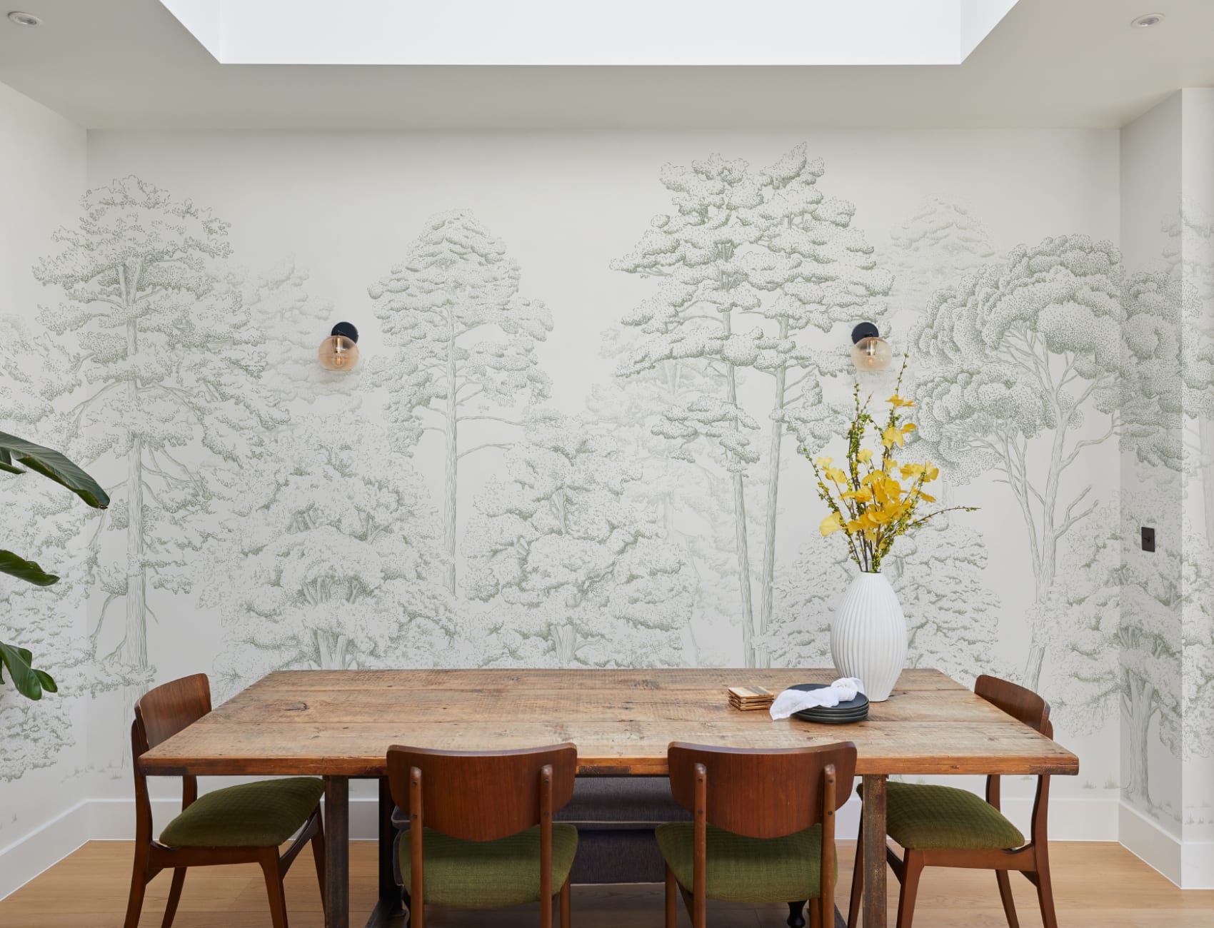Papier Peint Panoramique Arbres en Forêt Dessinés à la Main