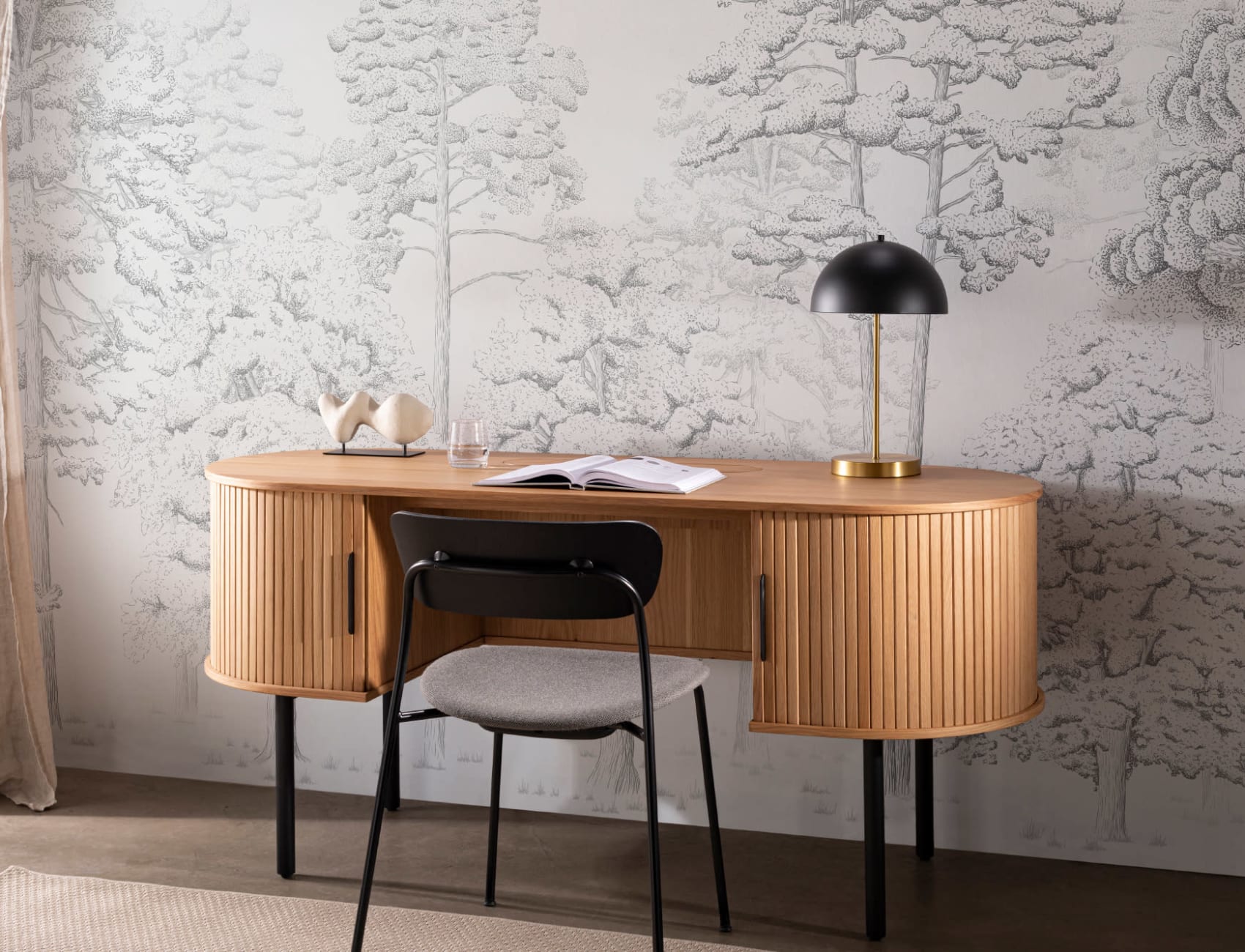 Gri ilustrat pădure Wallpaper Mural