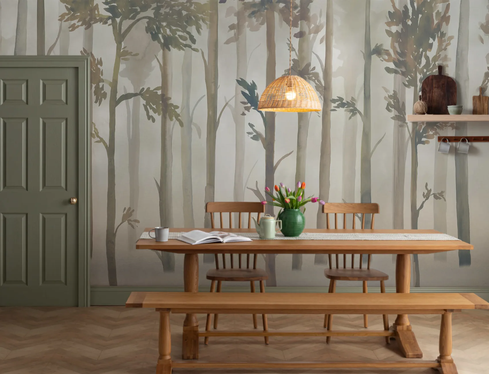 Painted Watercolor Forest Wallpaper Mural