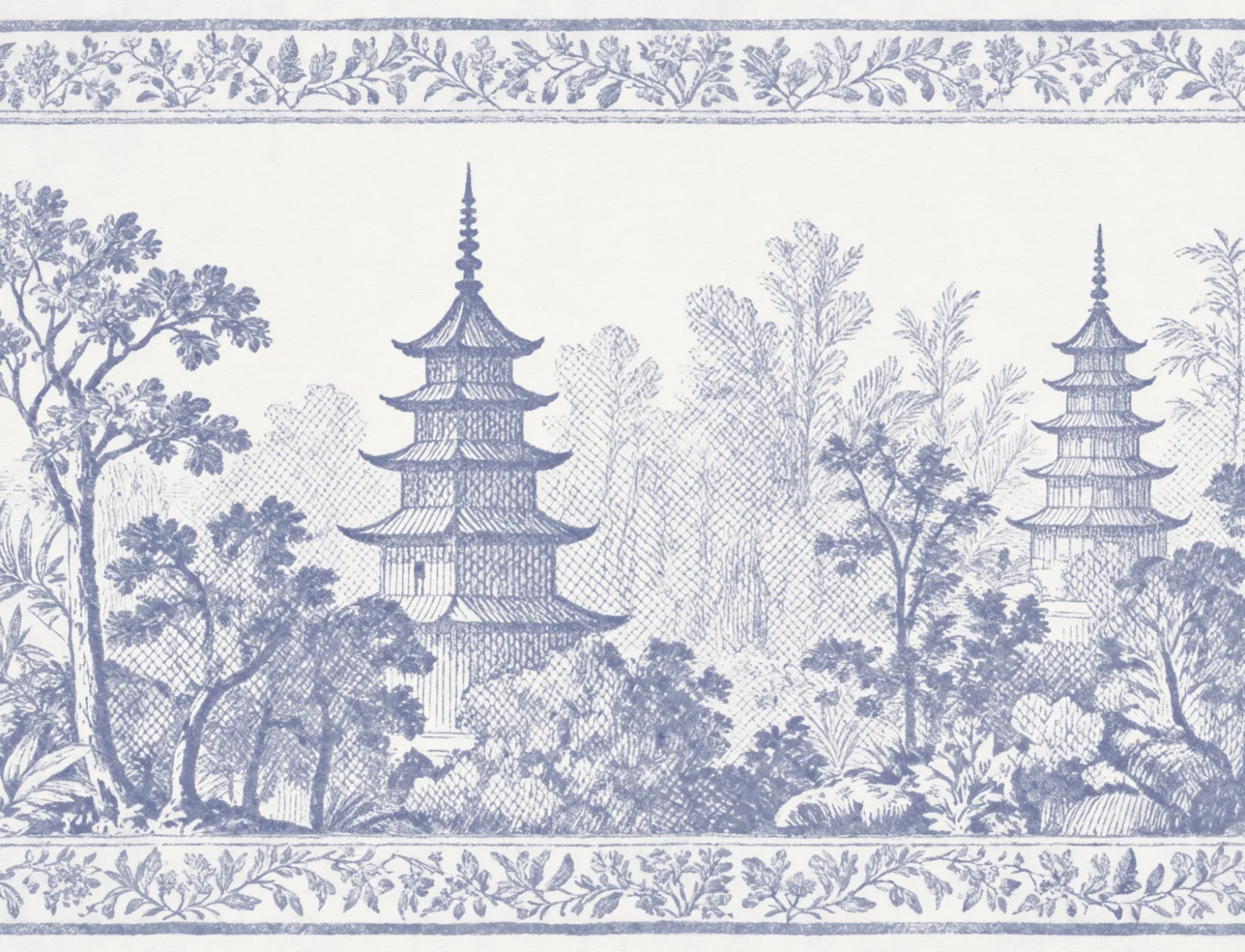 Blåt japansk landskab sindsro pagode design fototapet