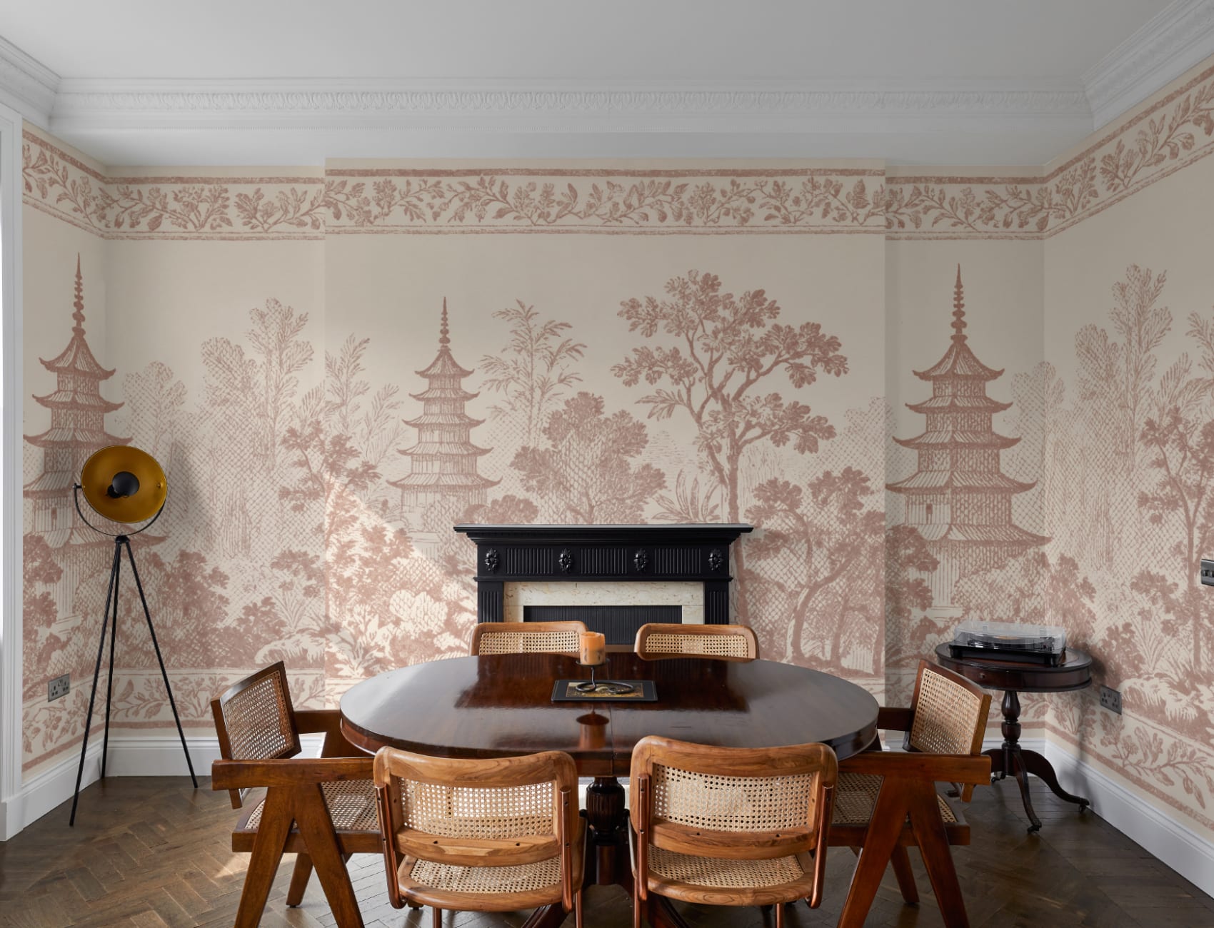 Warm Oriental Pagoda Landscape Vintage Style Mural