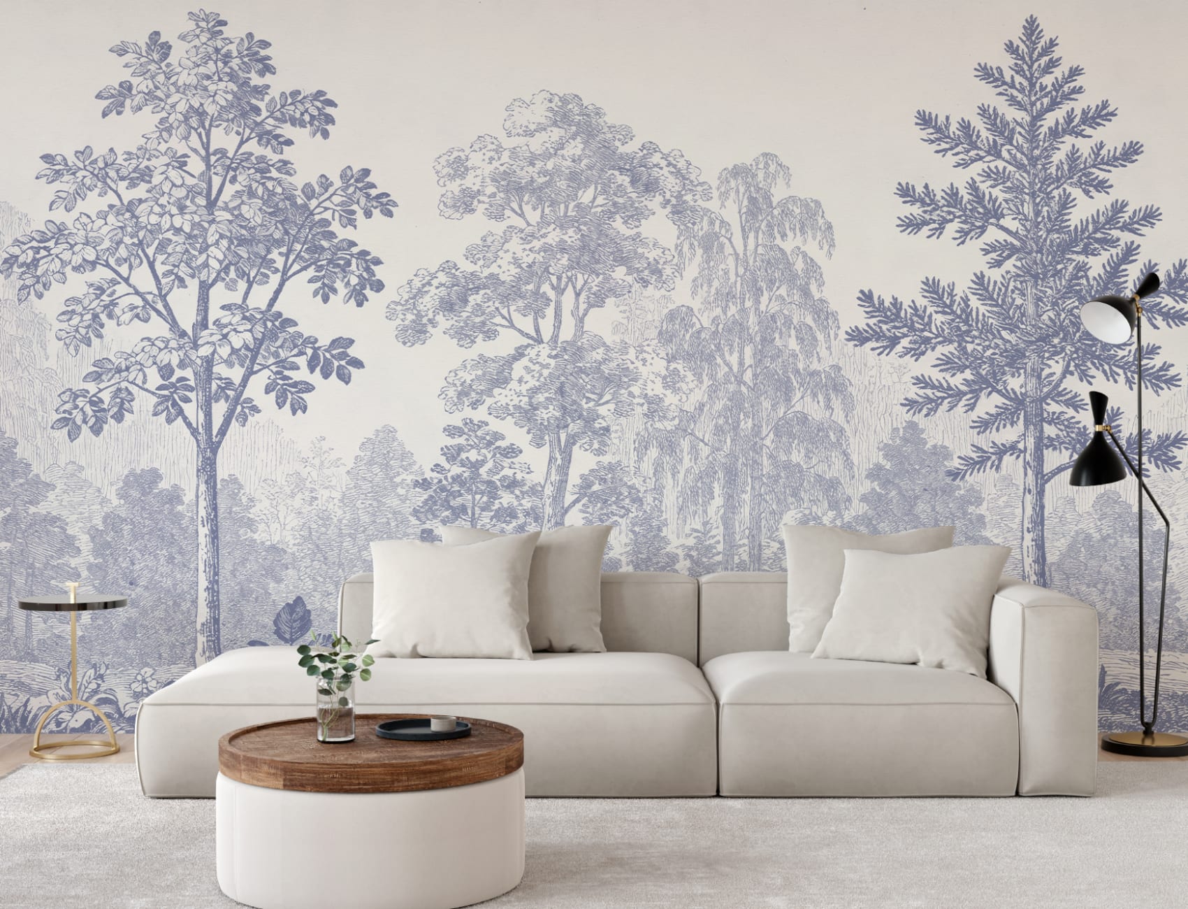 Blue Vintage Forest Nature Mural For Serene Spaces