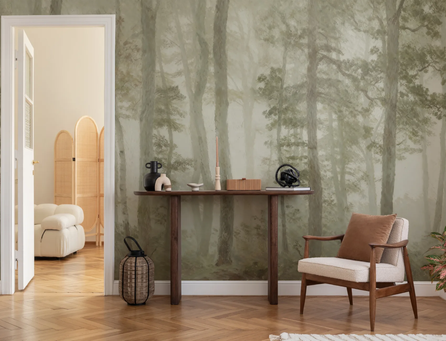 Green Forest Tranquil Nature Wall Mural For Serenity