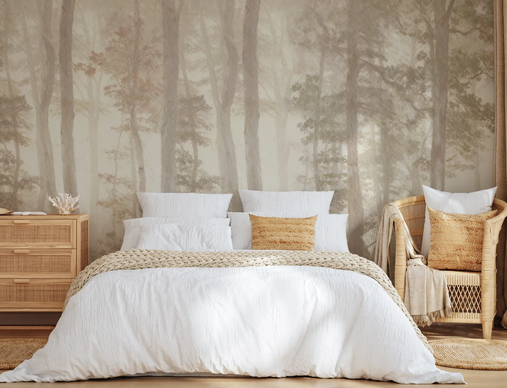 Neutral Forest Serenity Nature Mural With Soft Tones