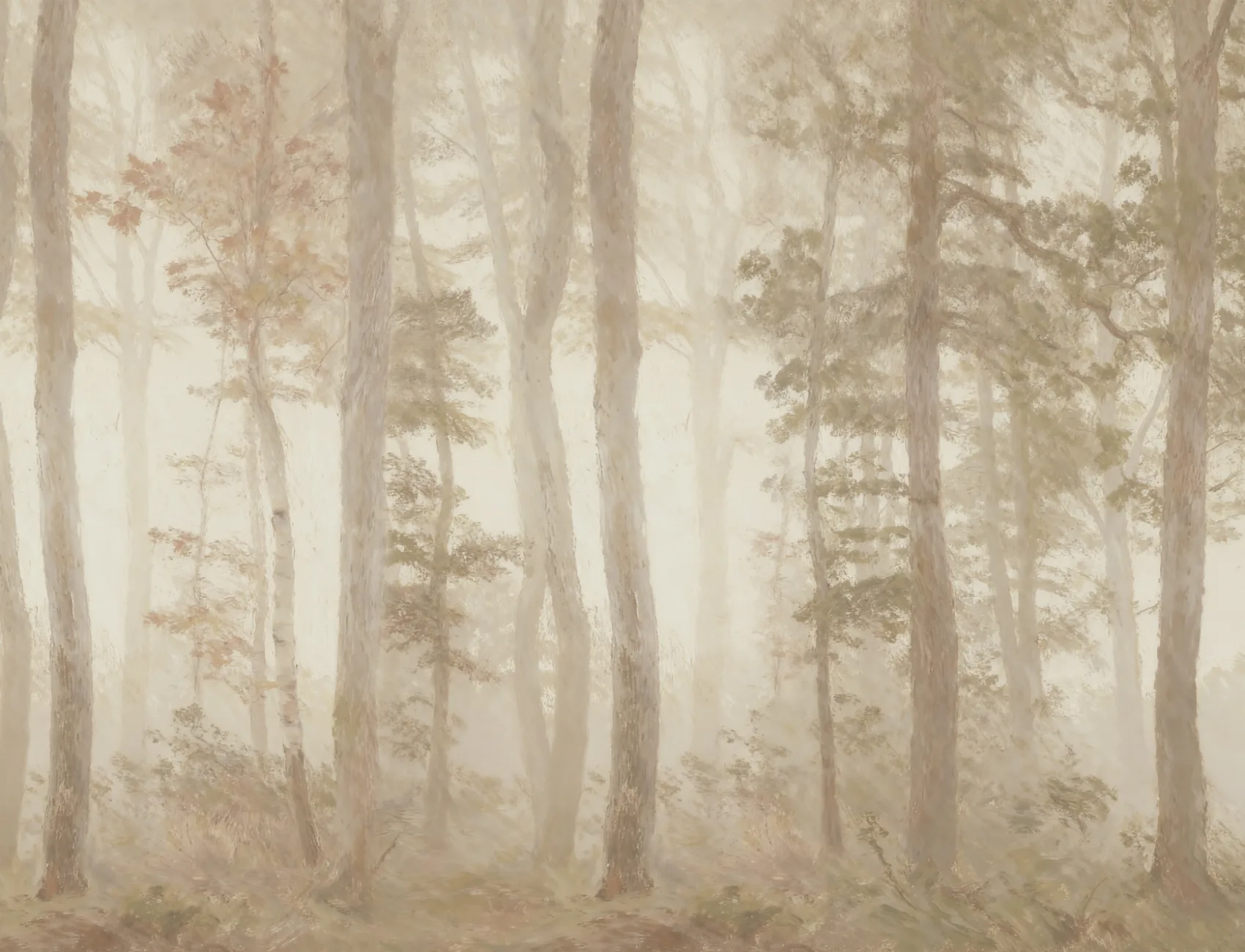 Neutral Forest Serenity Nature Mural With Soft Tones
