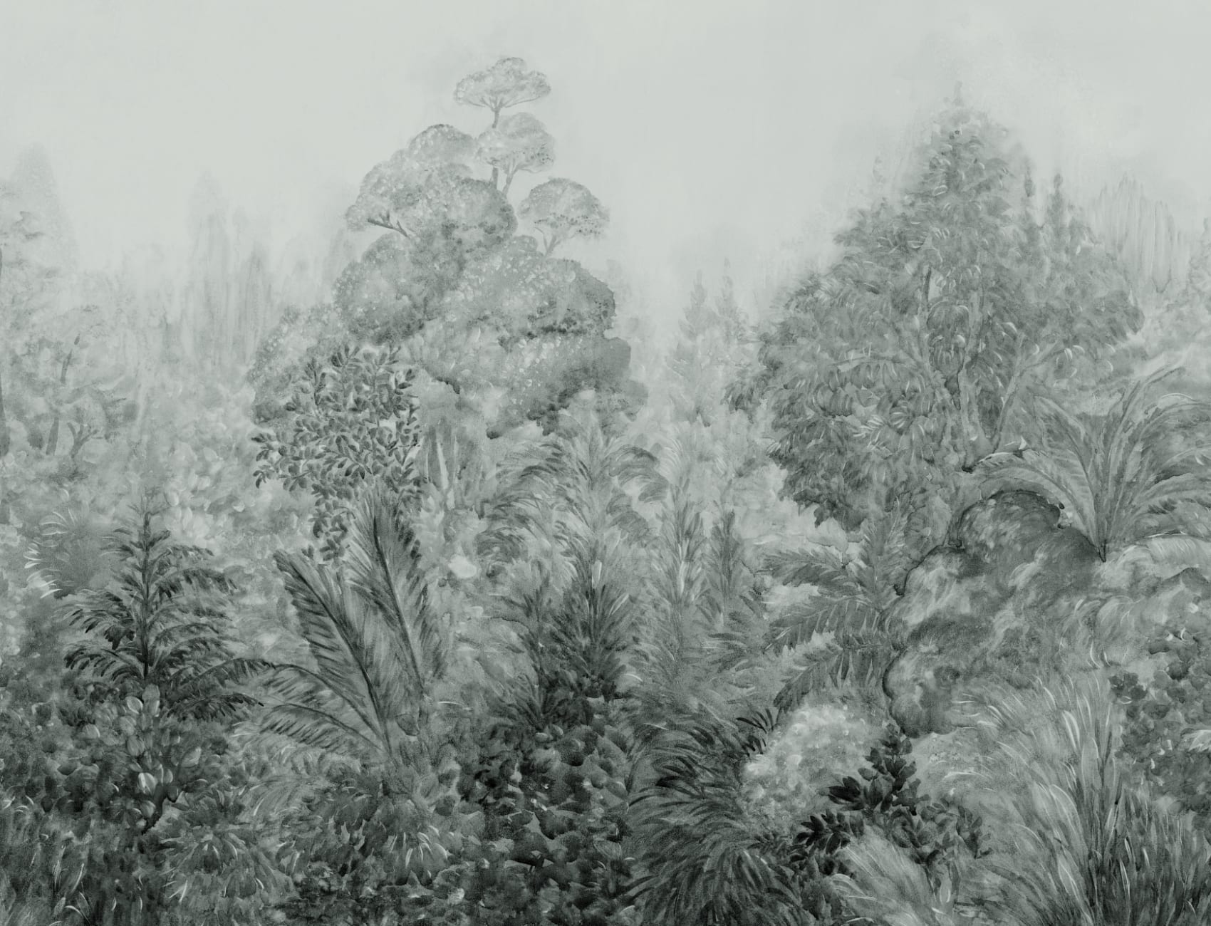 Murale botanică junglă gri cu atmosferă