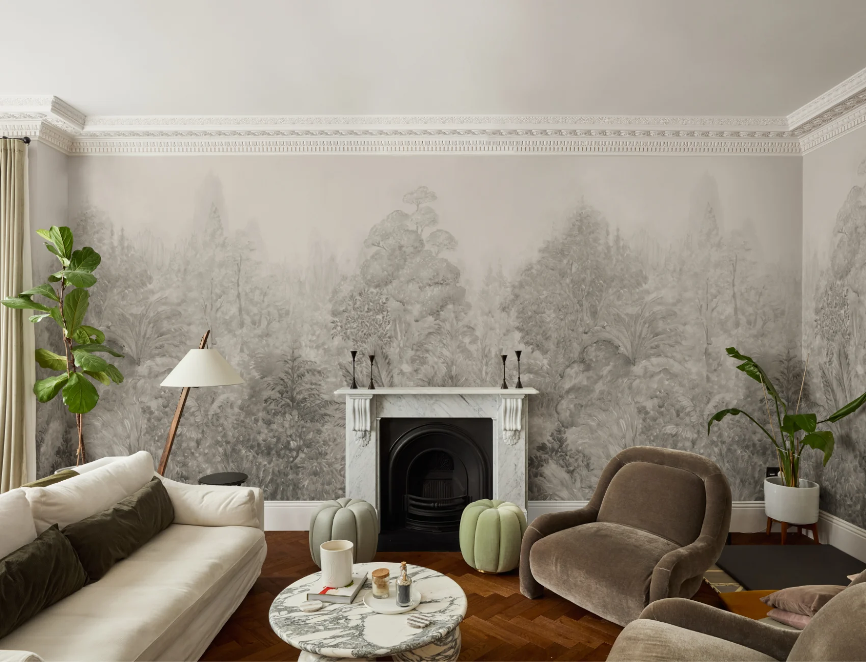 Beige Misty Grove Botanical Nature Wall Mural