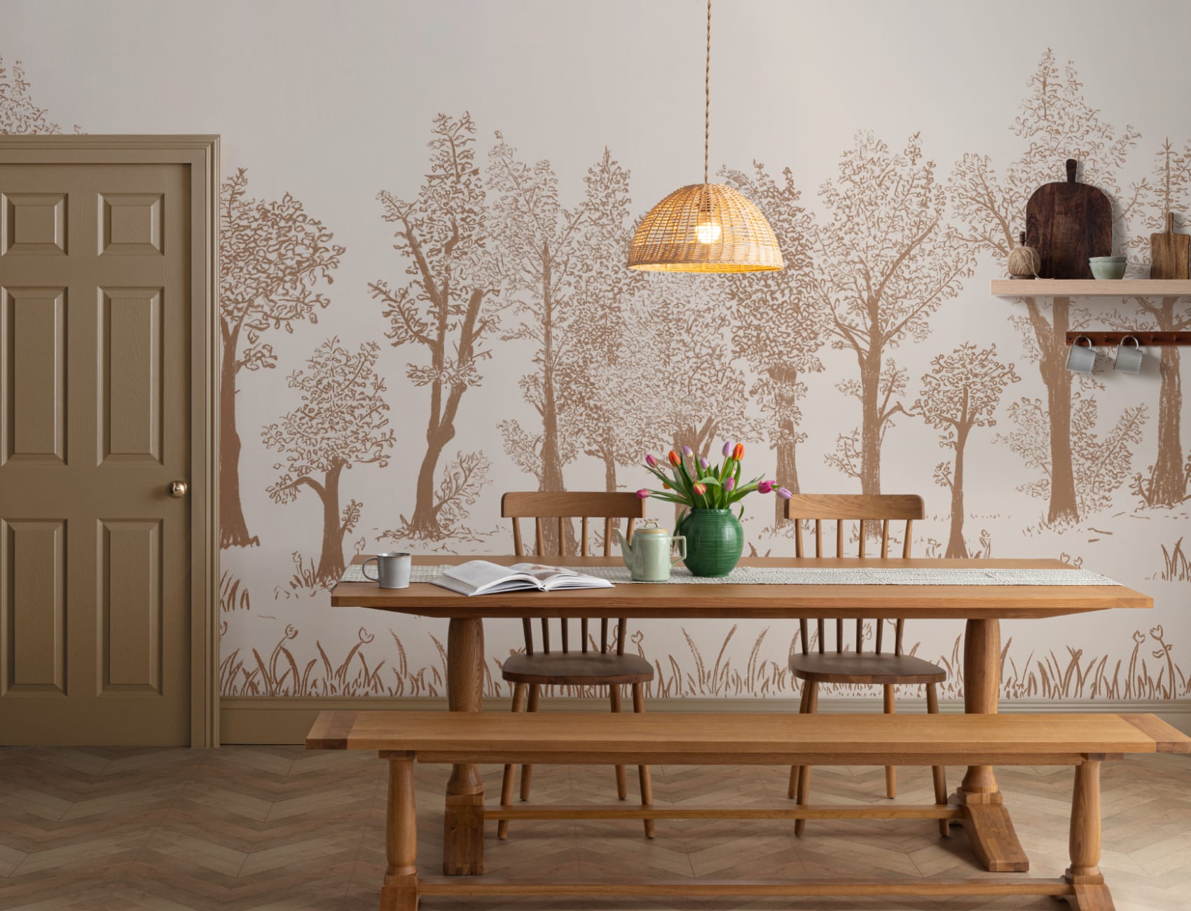 Brown Illustrated Traditional European Forest Mural