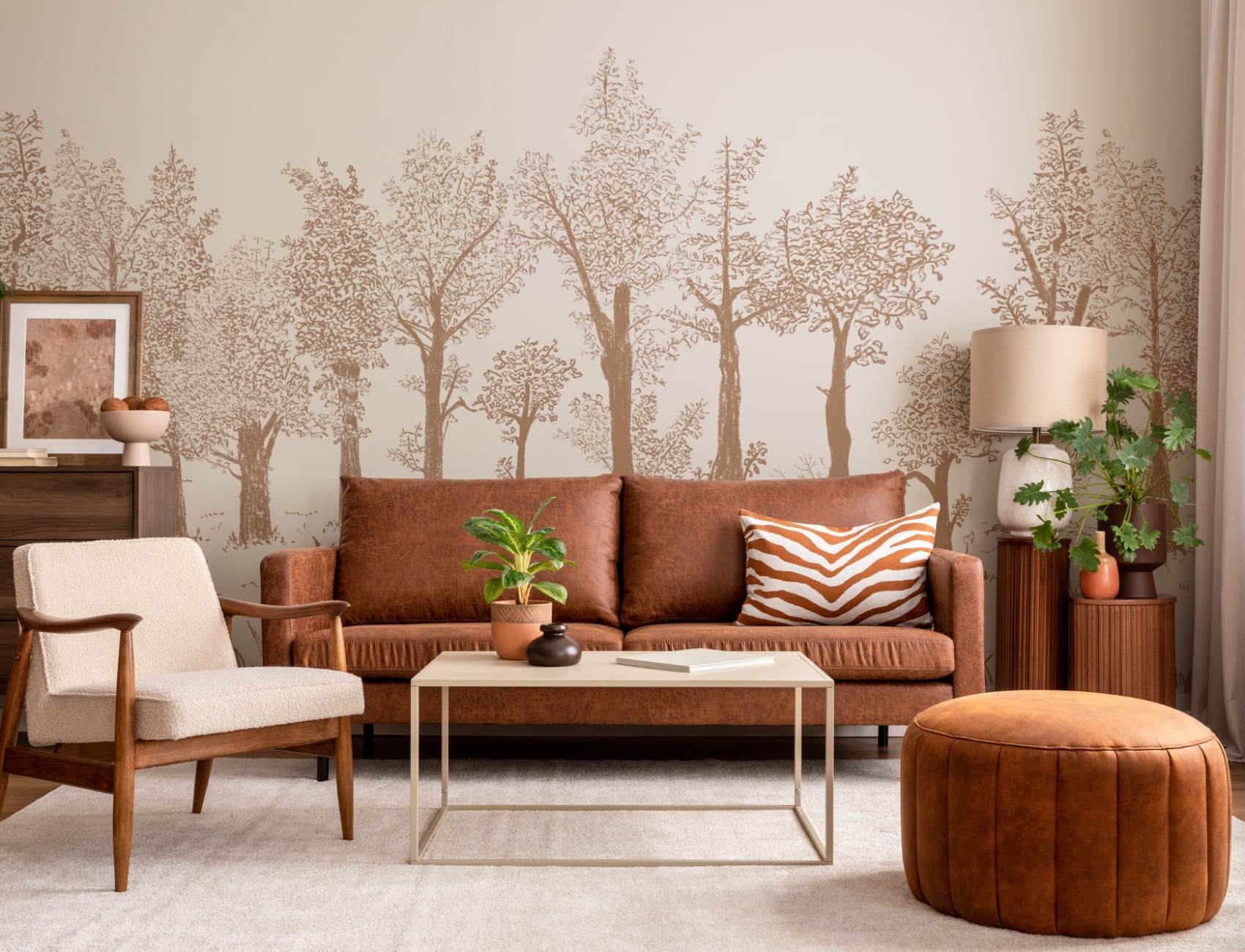 Brown Illustrated Traditional European Forest Mural