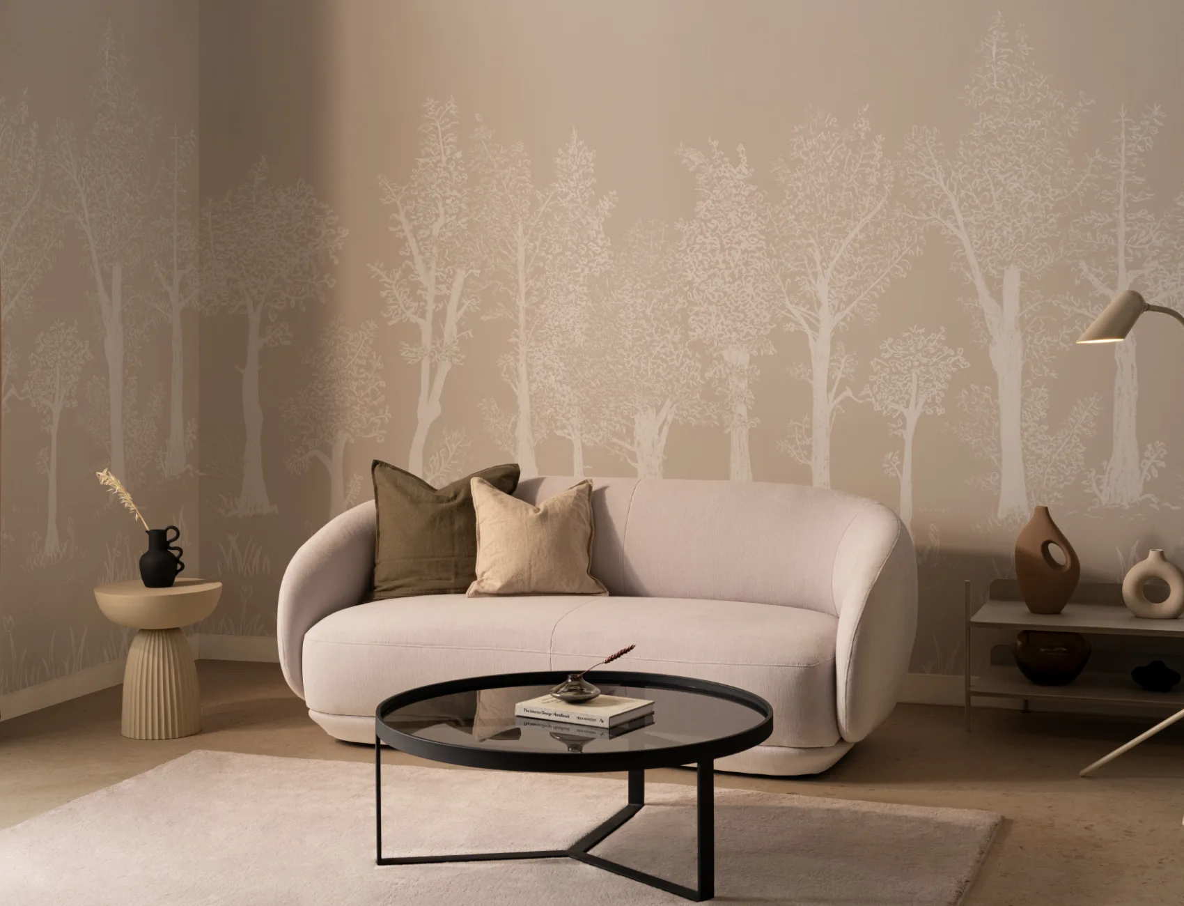 Beige Illustrated Traditional European Forest Mural