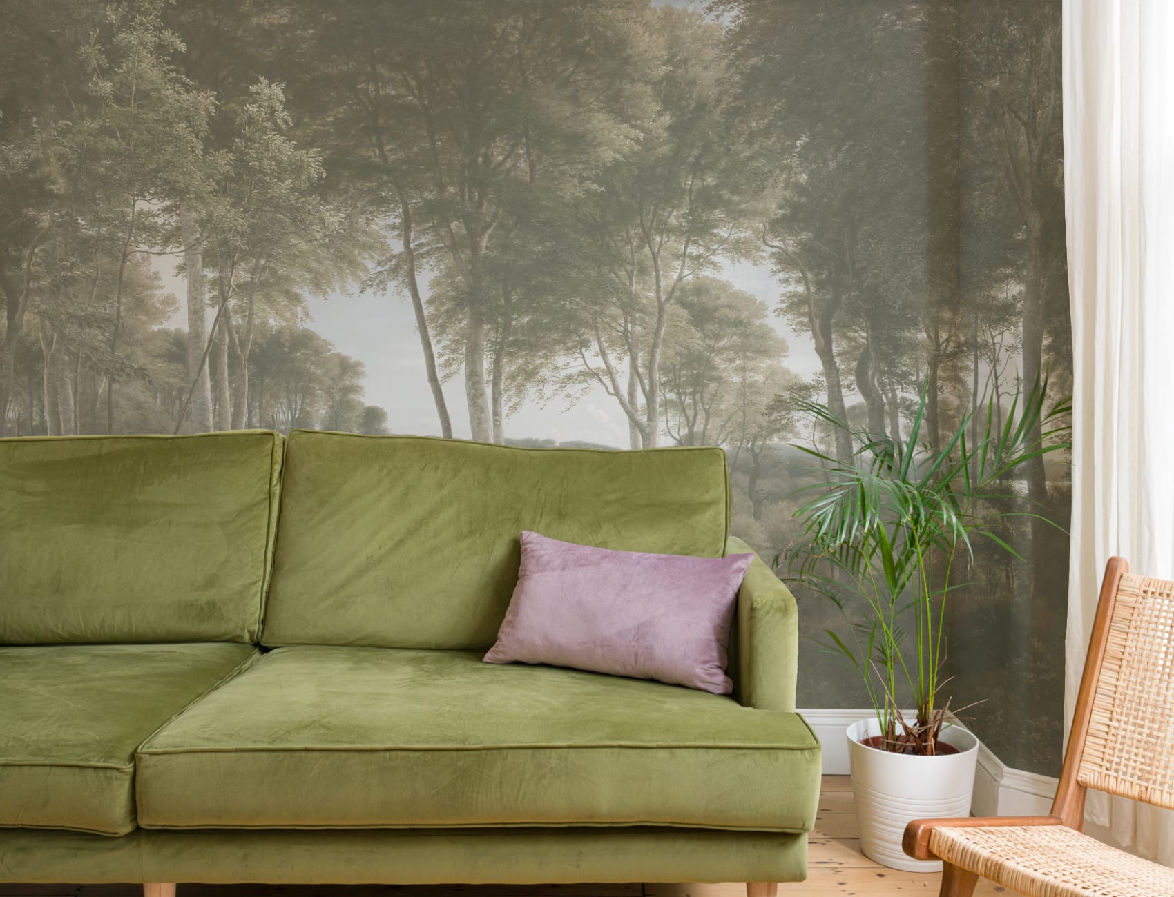 Light Green Forest Landscape Painting Mural