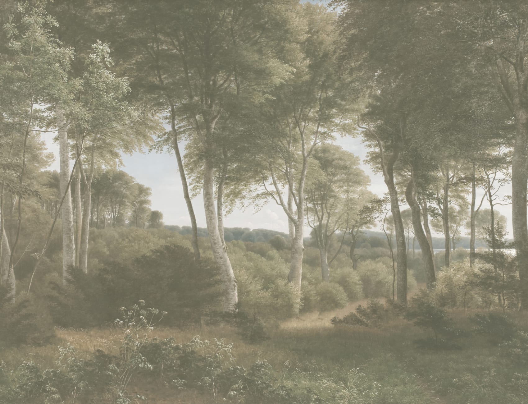 Light Green Forest Landscape Painting Mural