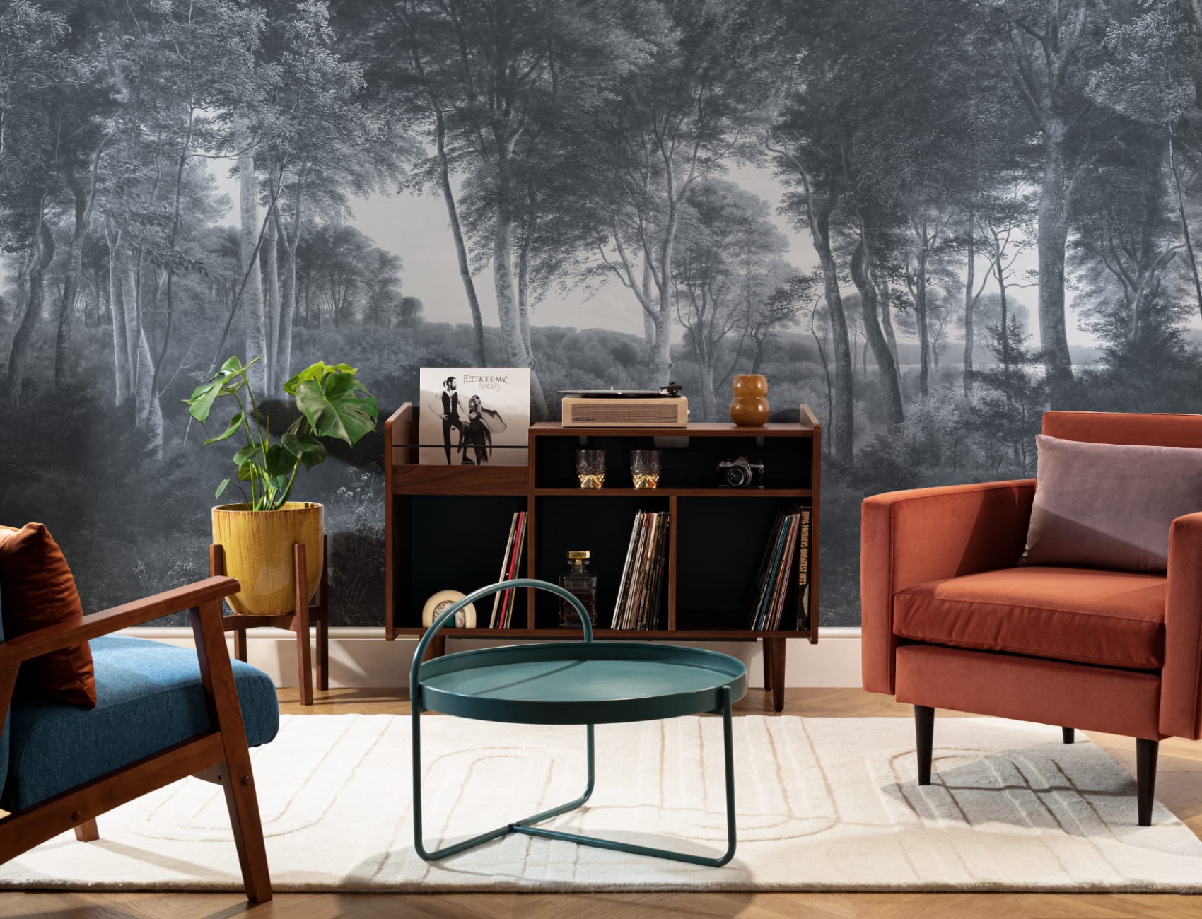 Blue Forest Landscape Painting Mural