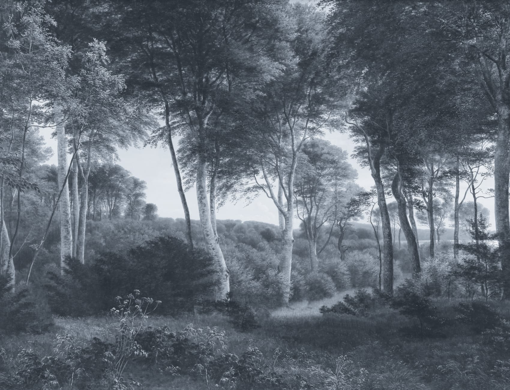 Blue Forest Landscape Painting Mural