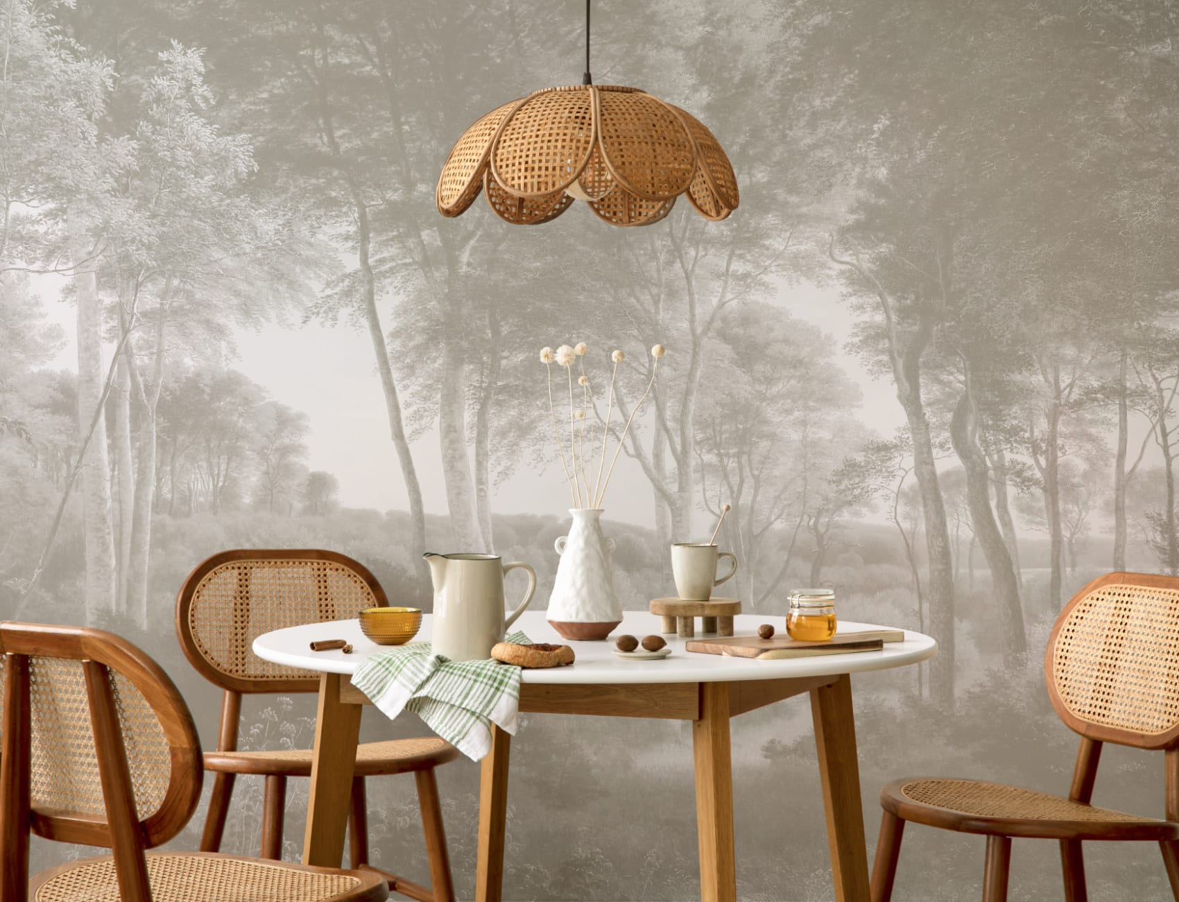 Neutral Forest Landscape Painting Mural