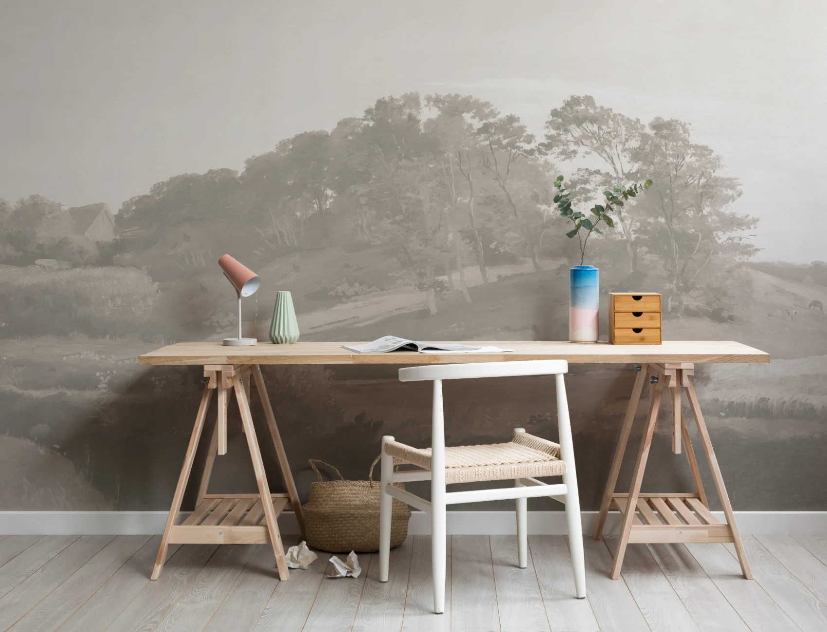 Neutral Danish Hills Landscape Painting Mural