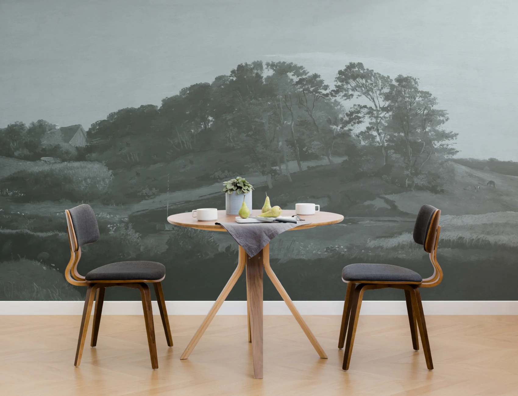 Teal Danish Hills Landscape Painting Mural