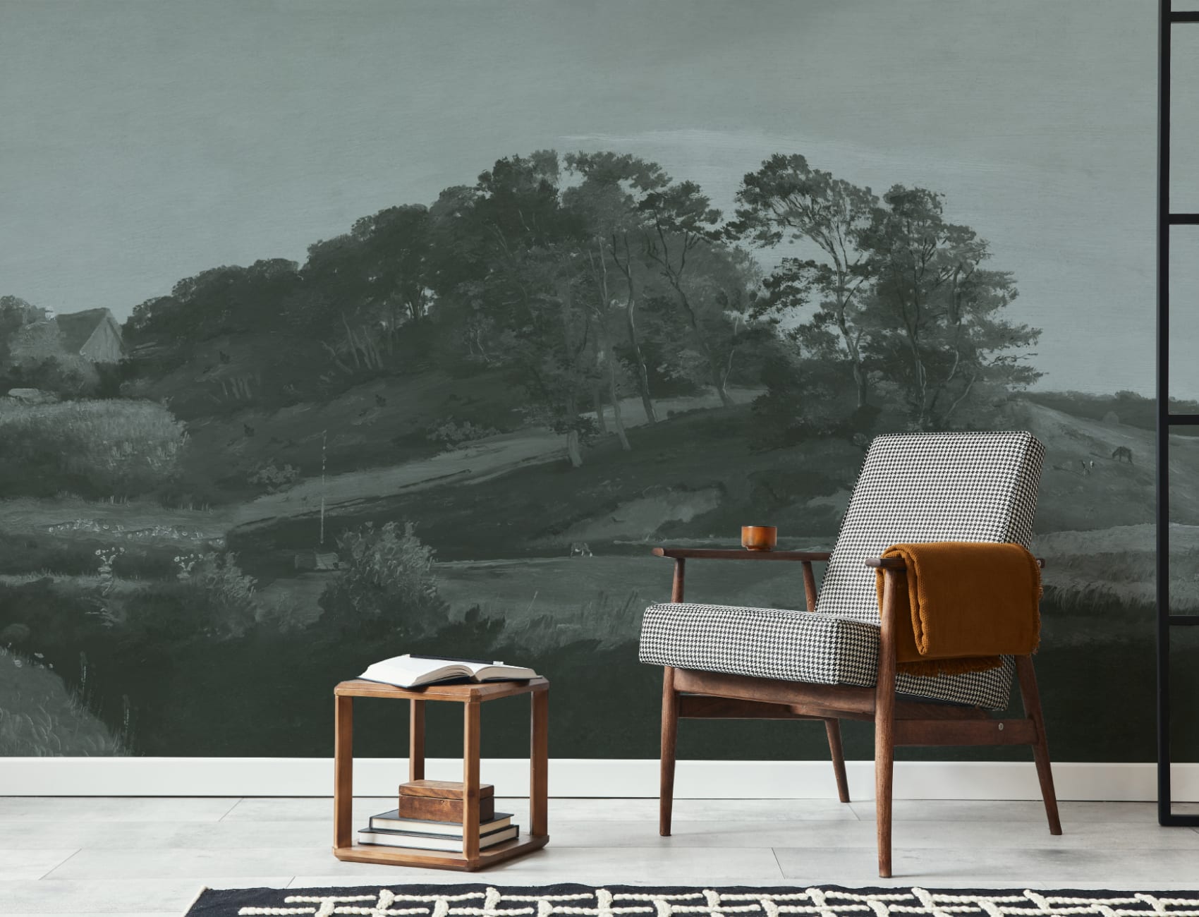 Teal Danish Hills Landscape Painting Mural