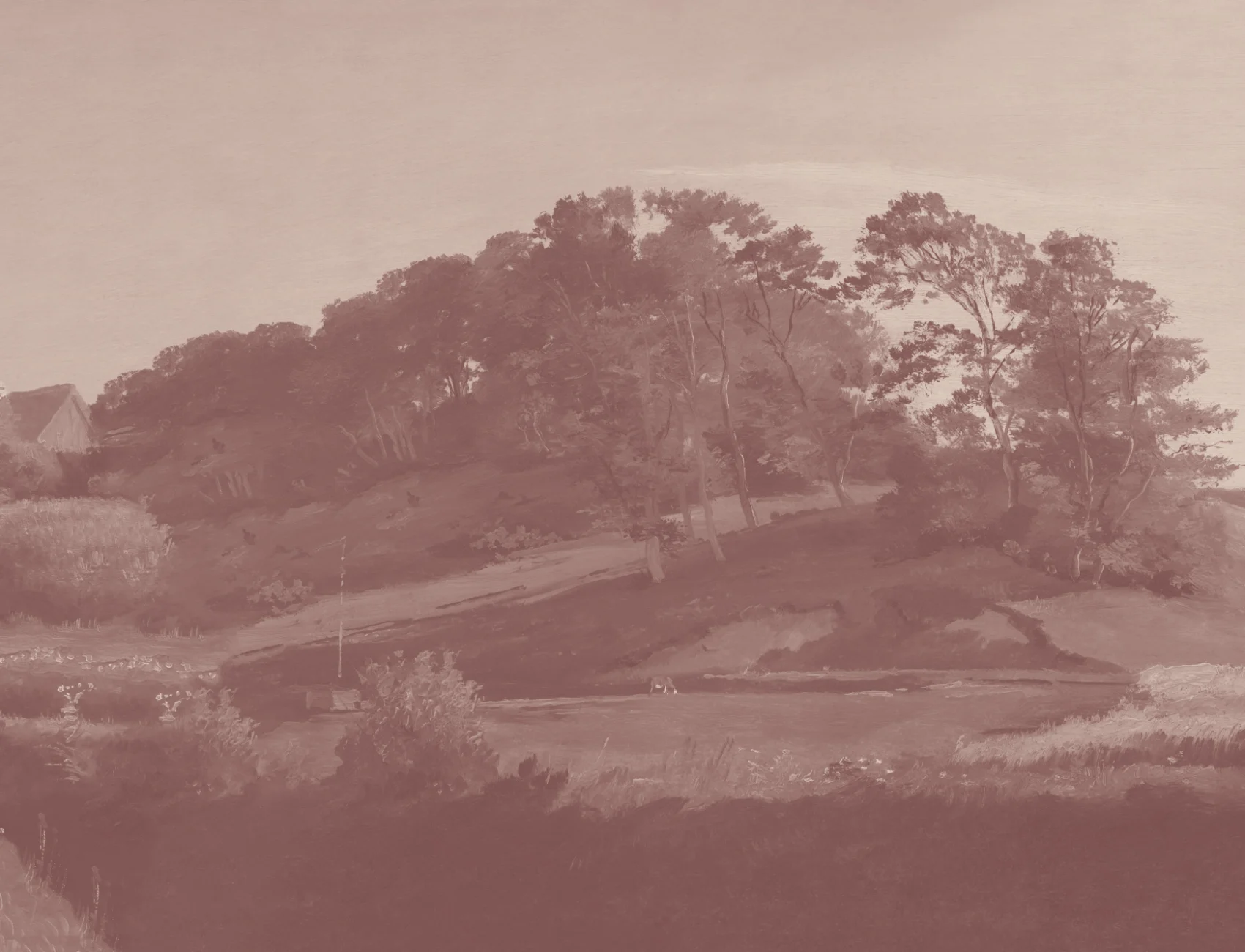 Pink Danish Hills Landscape Painting Mural
