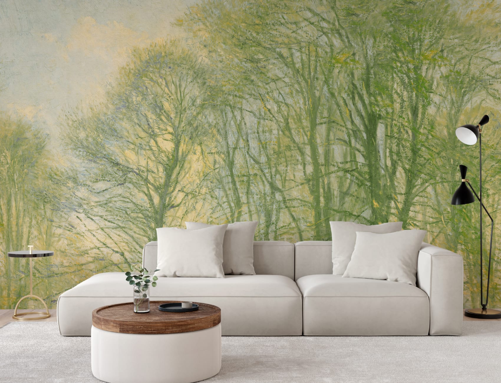 Green Loosely Painted Forest Mural