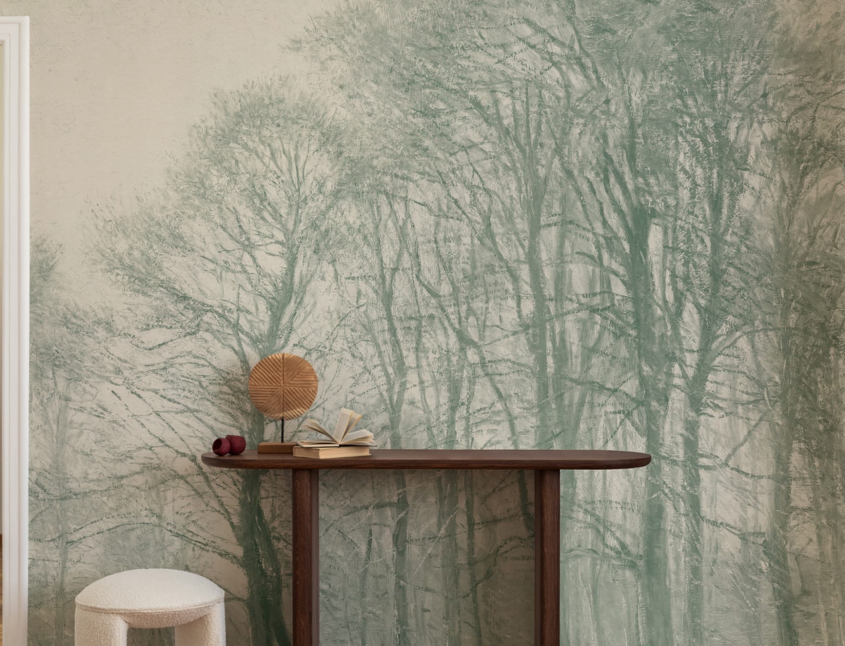 Teal Loosely Painted Forest Mural
