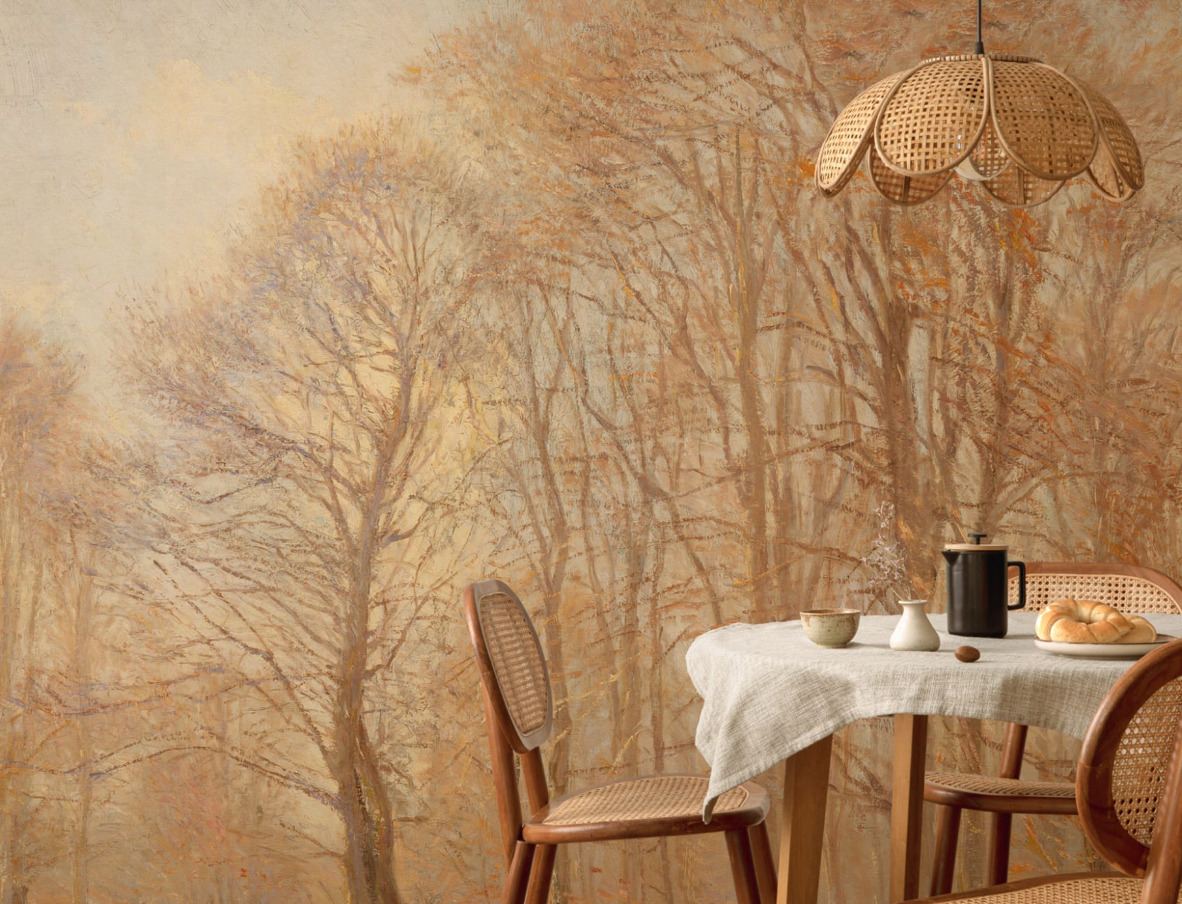 Orange Loosely Painted Forest Mural