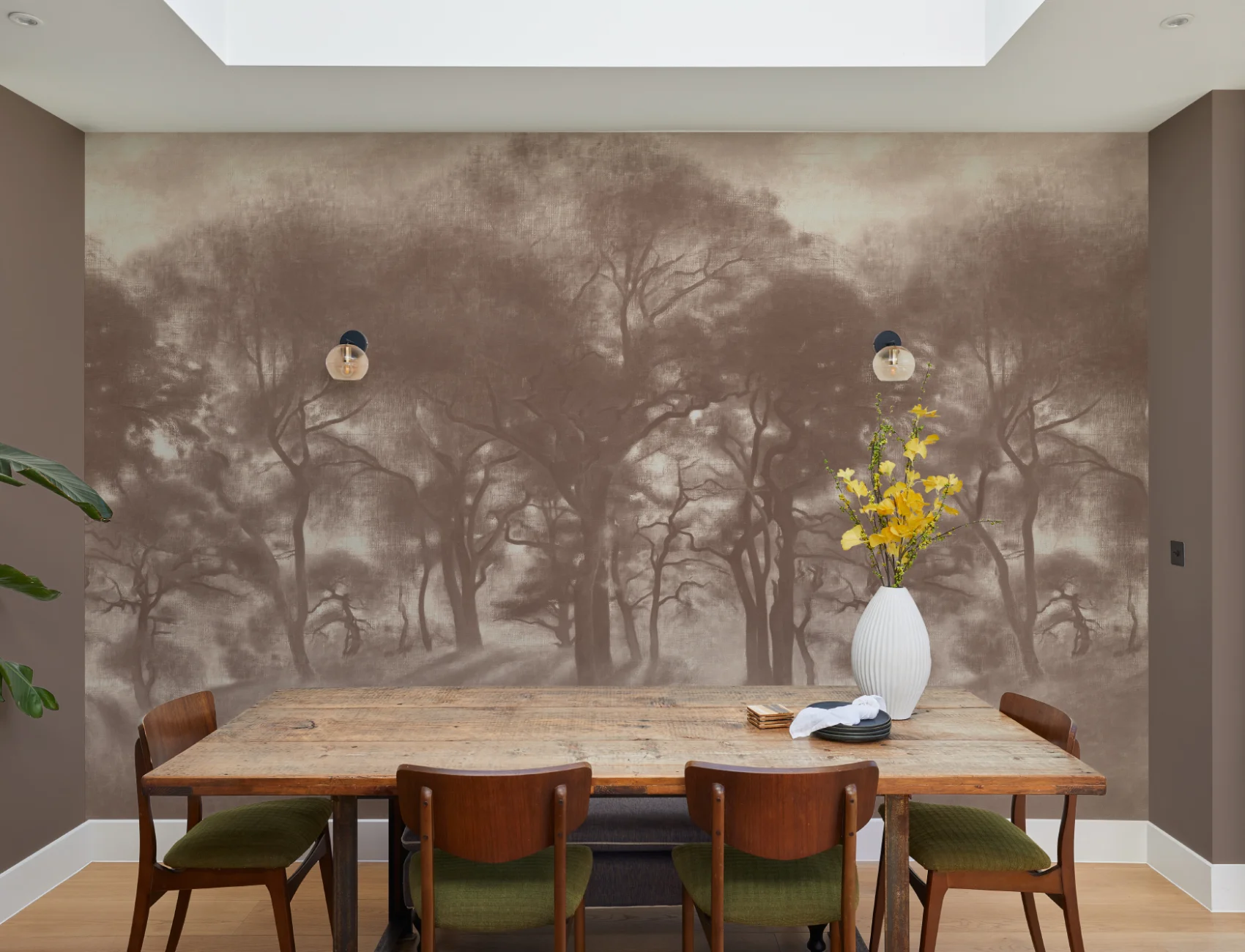 Brun dimmig skog Oljemålning Mural-tapeter