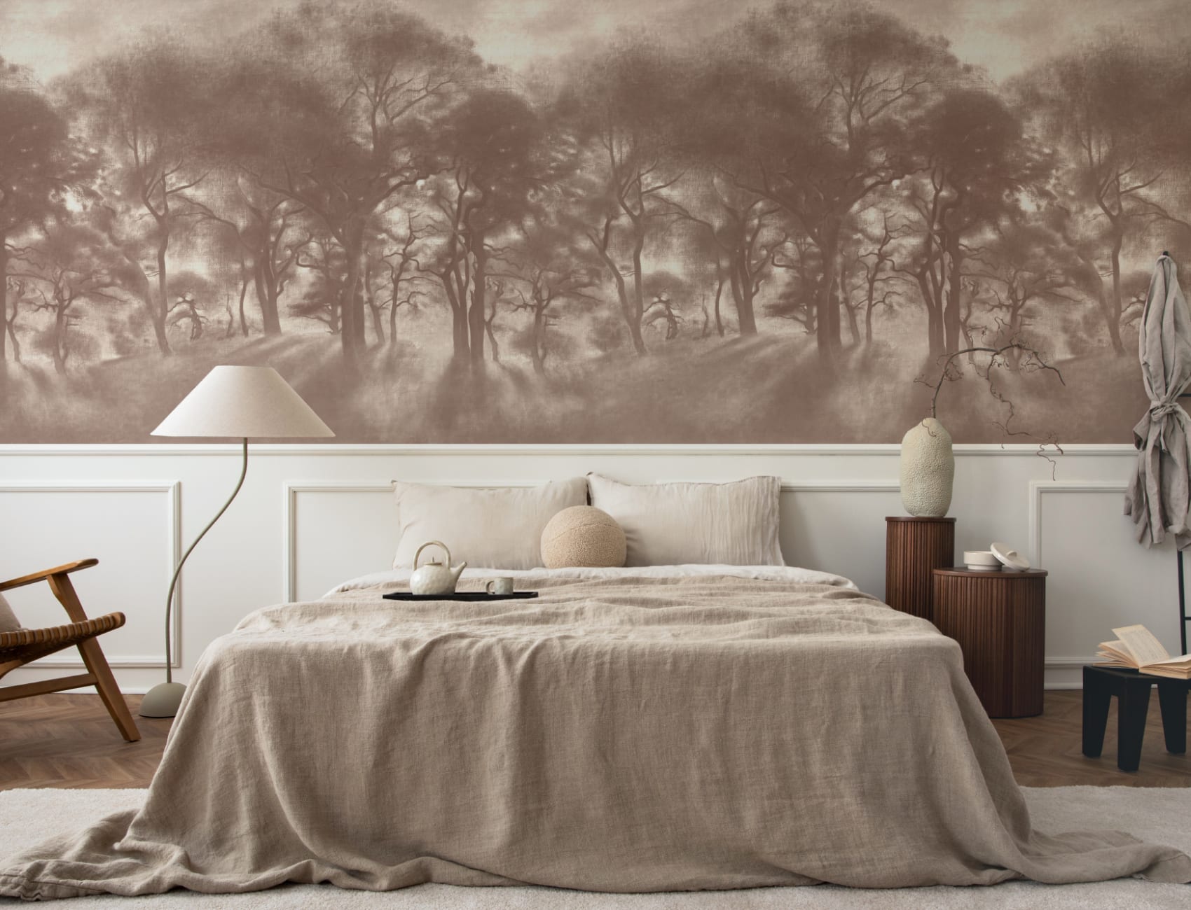 Brun dimmig skog Oljemålning Mural-tapeter