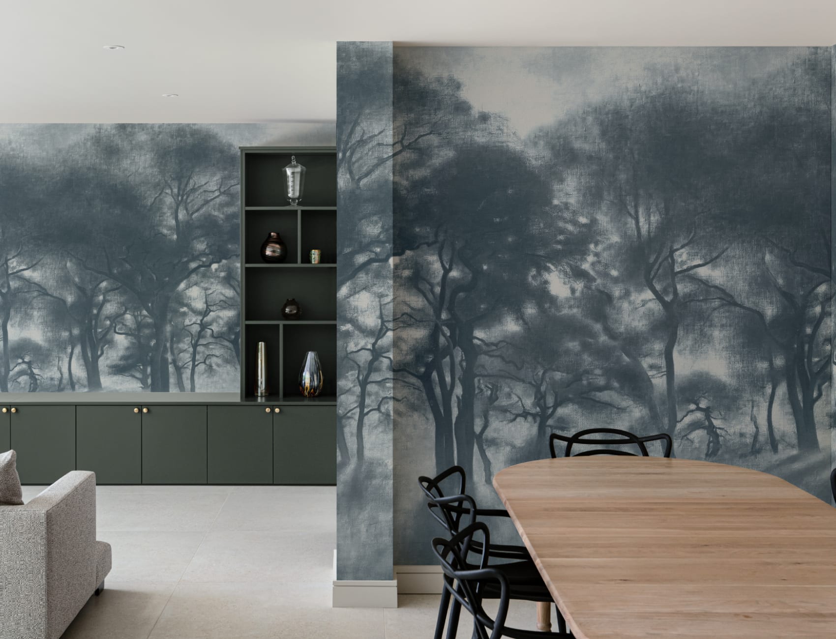 Murales de Papel Pintado Azul bosque brumoso Pintura al óleo