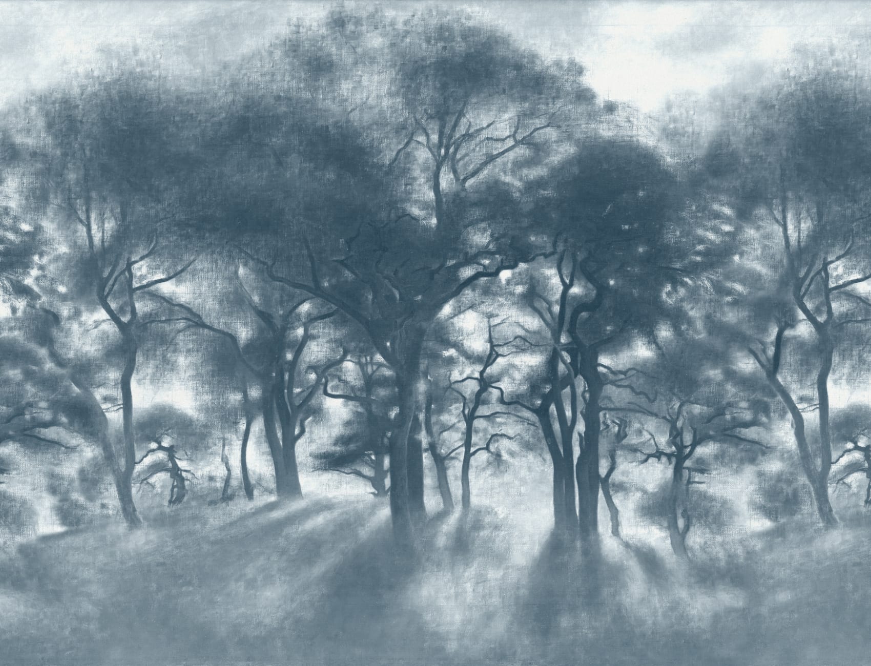Murales de Papel Pintado Azul bosque brumoso Pintura al óleo
