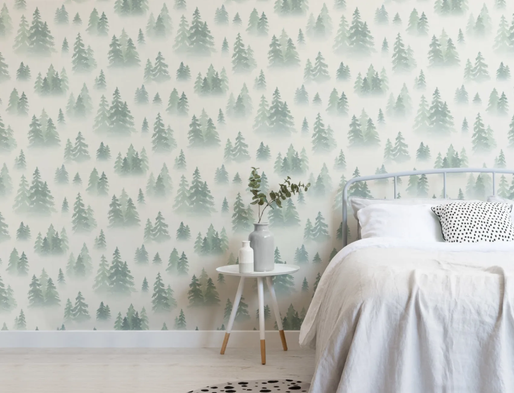 Green Watercolor Birch Tree Forest Wallpaper Mural