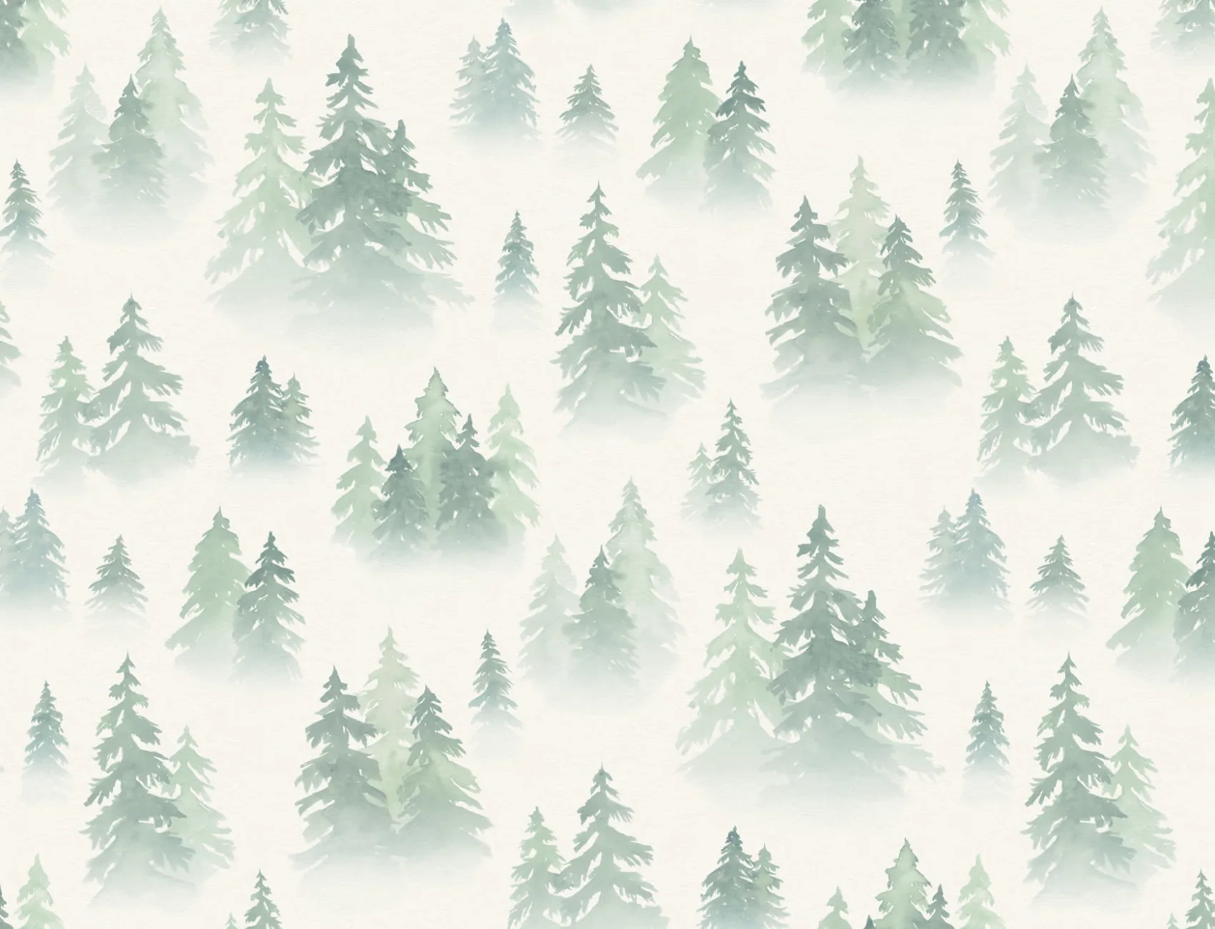 Green Watercolor Birch Tree Forest Wallpaper Mural