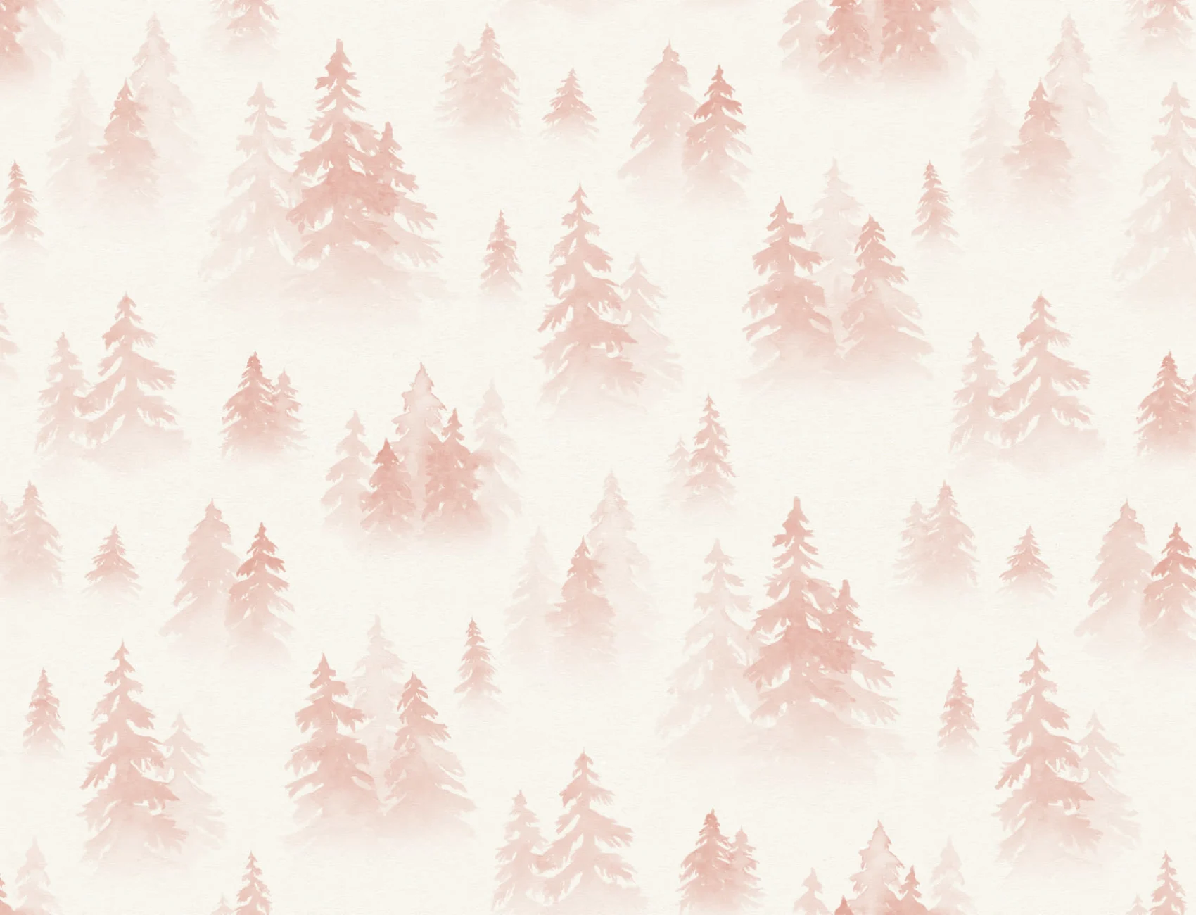 Papier Peint Panoramique avec Motifs de Bouleaux Roses à l’Aquarelle