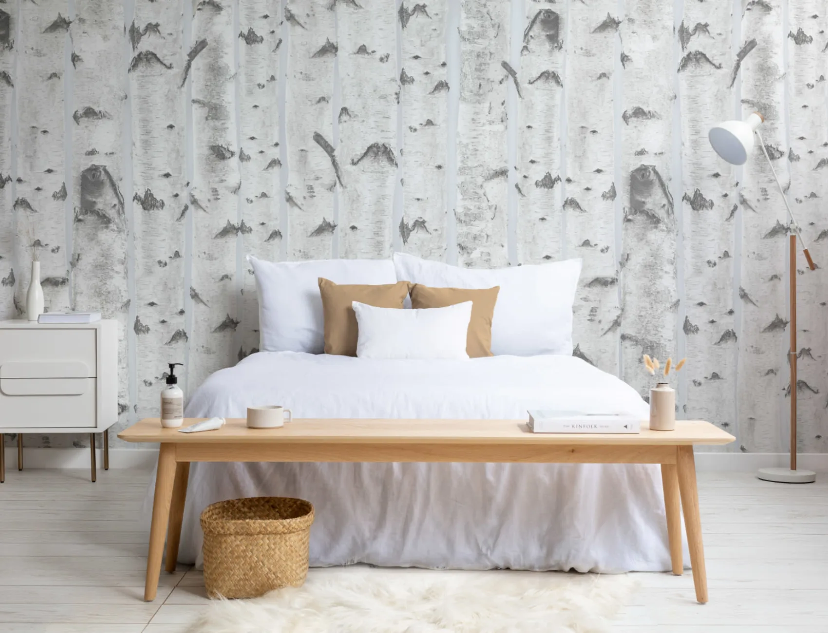 White & Blue Birch Tree Pattern Wallpaper Mural