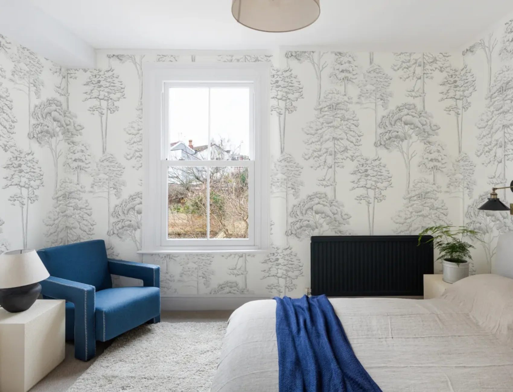 Gray Illustrated Trees Repeat Pattern Wallpaper